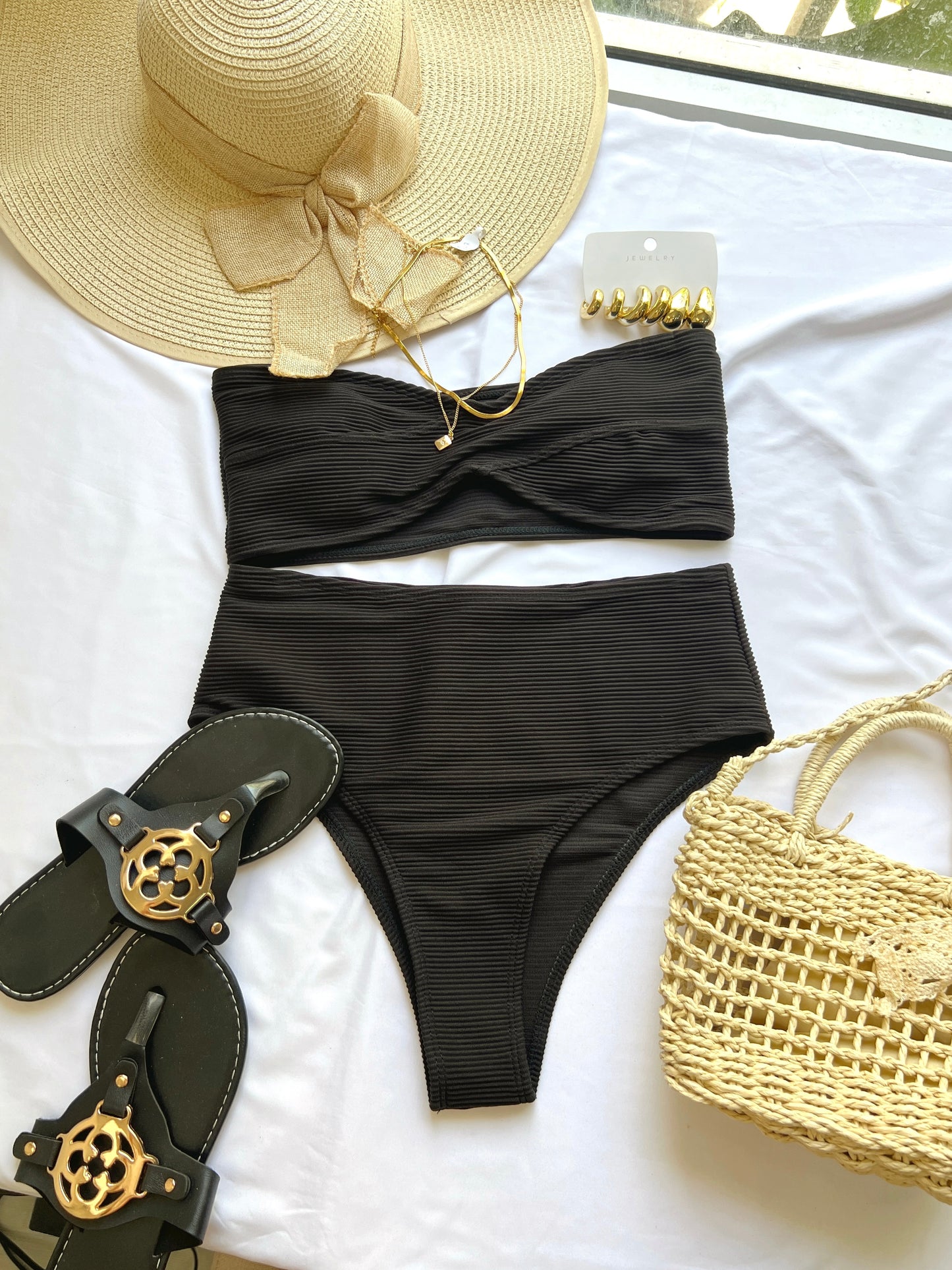 Black Bandeau High Waist Bikini