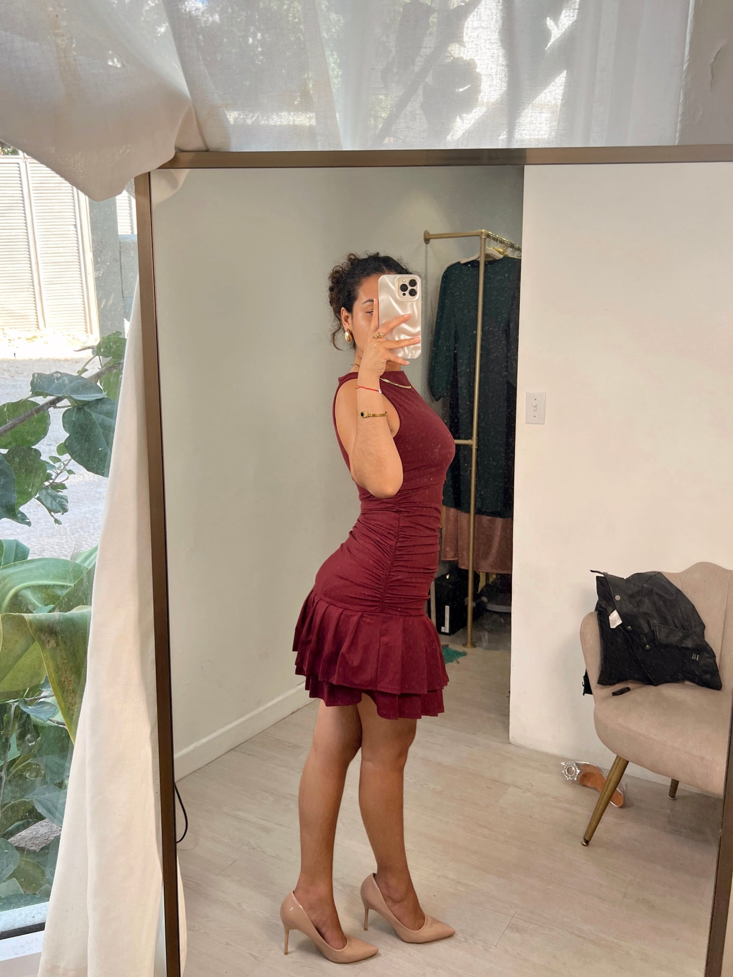 Maroon Tank Pleated Mini Dress