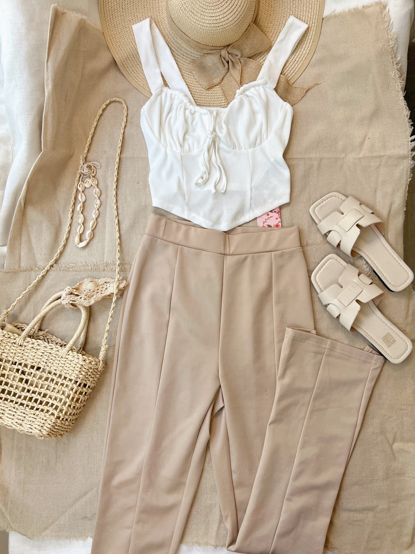 Beige Slit Flare Pants