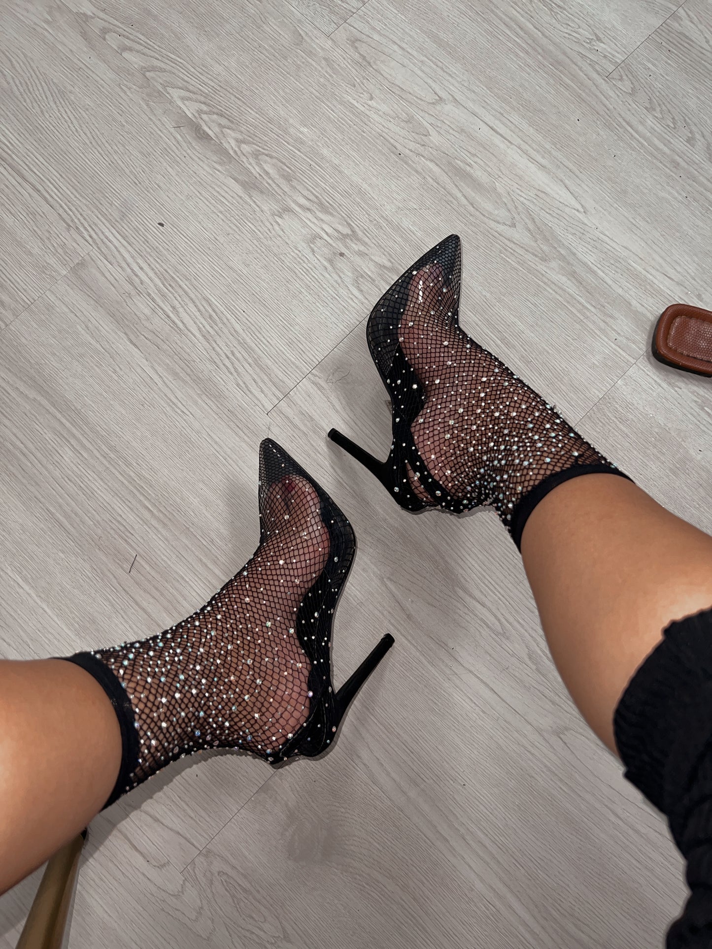 Fishnet Embellished Calf Boots