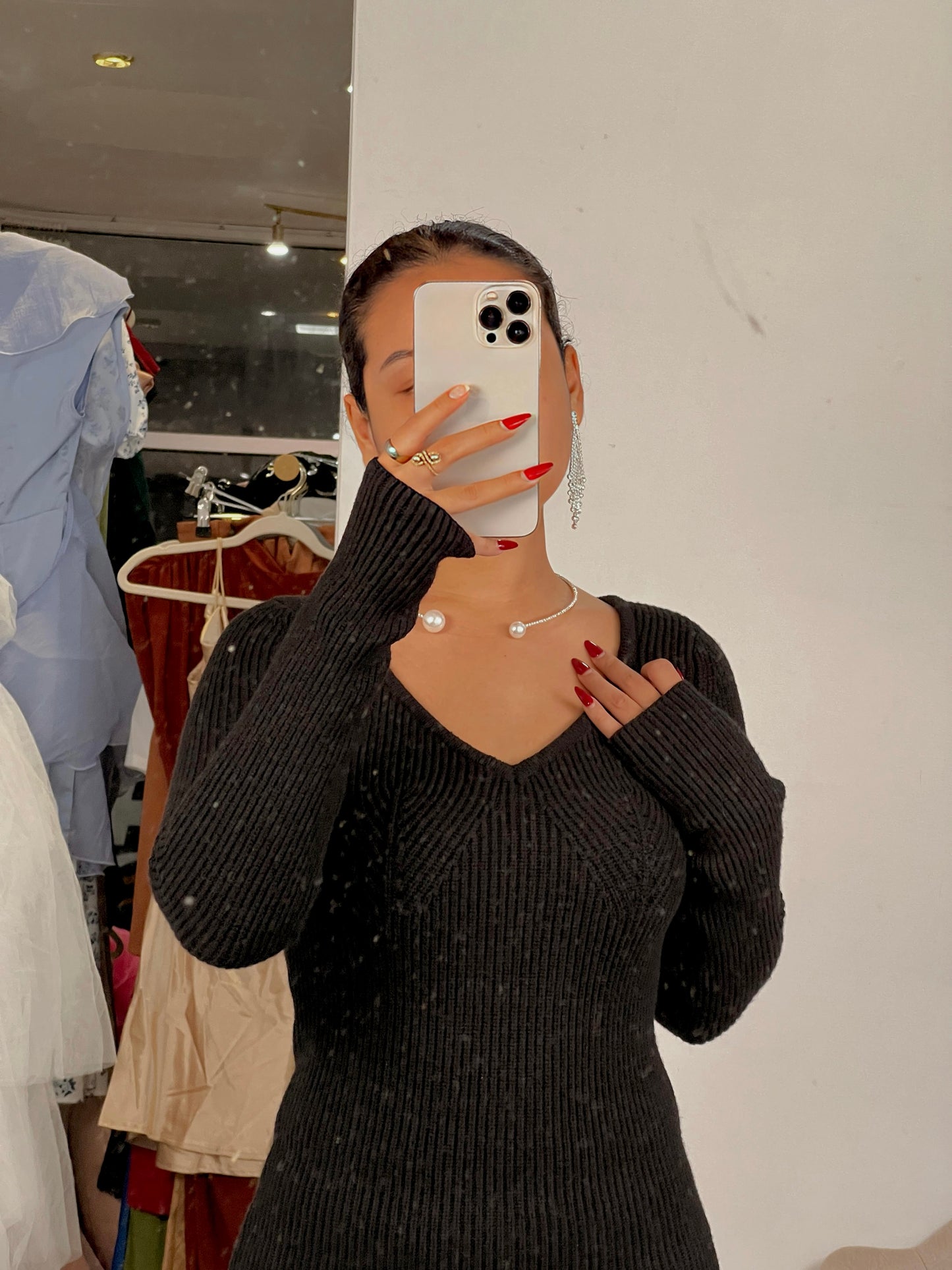 Black Rib-knit Sweater Midi Dress