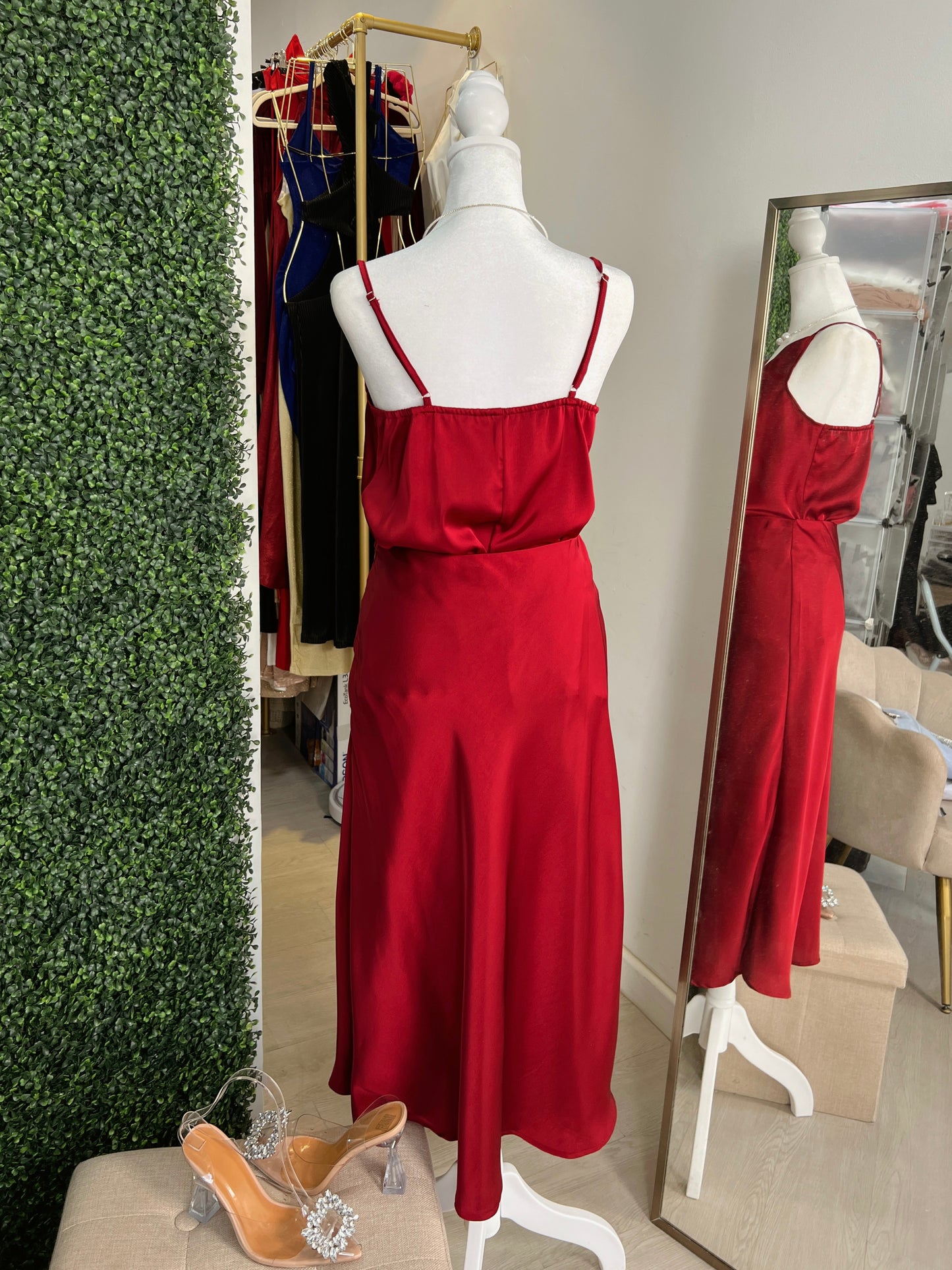 2pc Dark Red Silk Midi Set