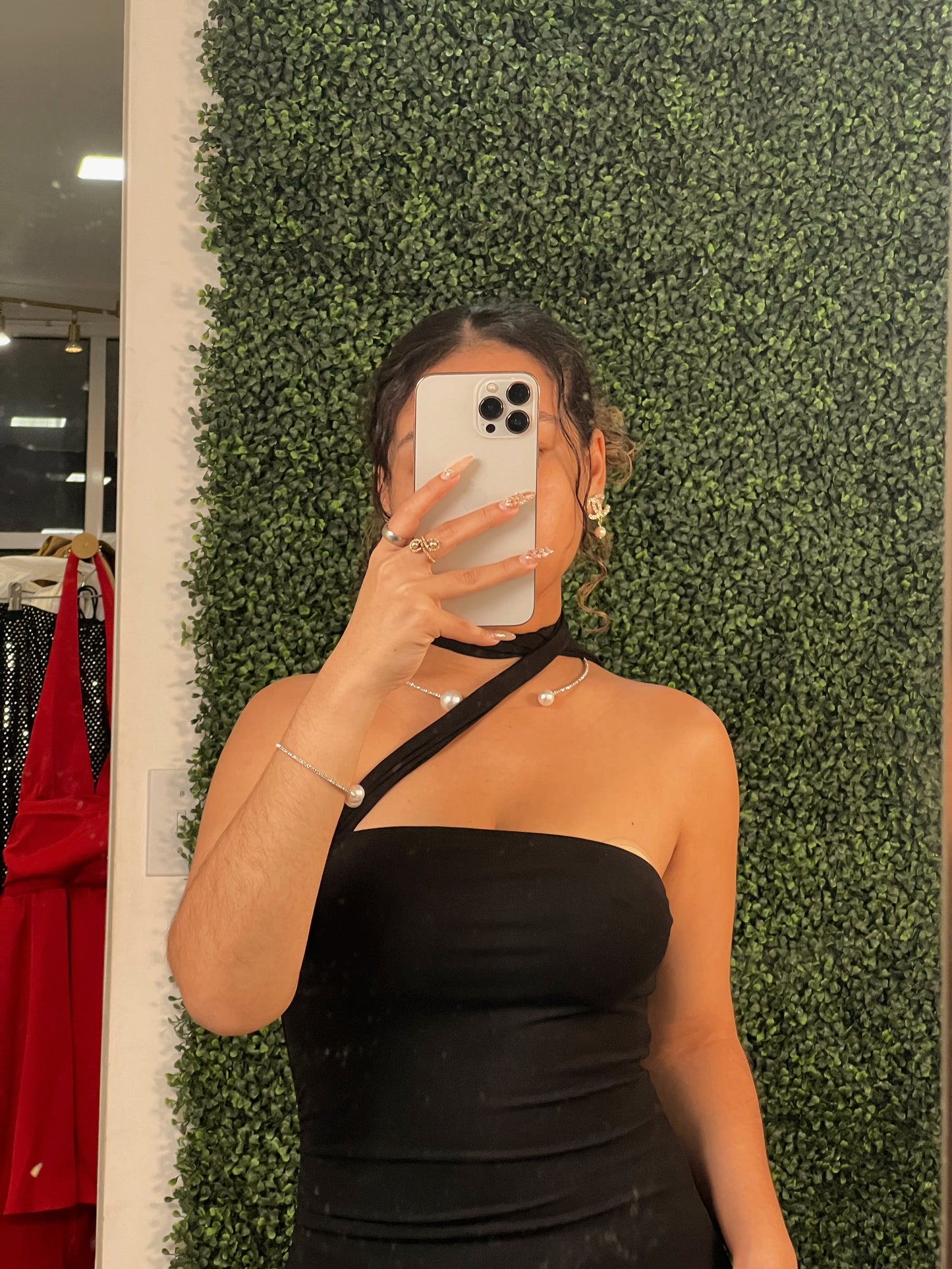 Black Scarf Asym Midi Dress