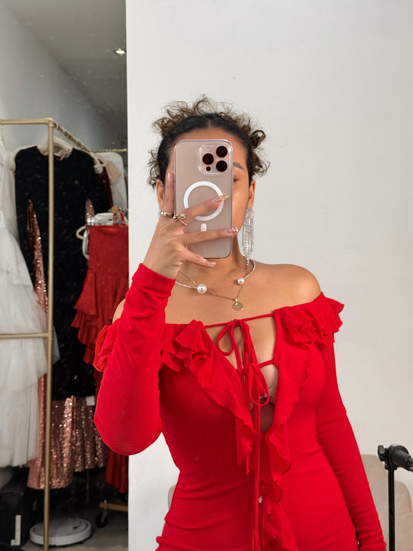 Red Ruffle Sleeved Mini Dress