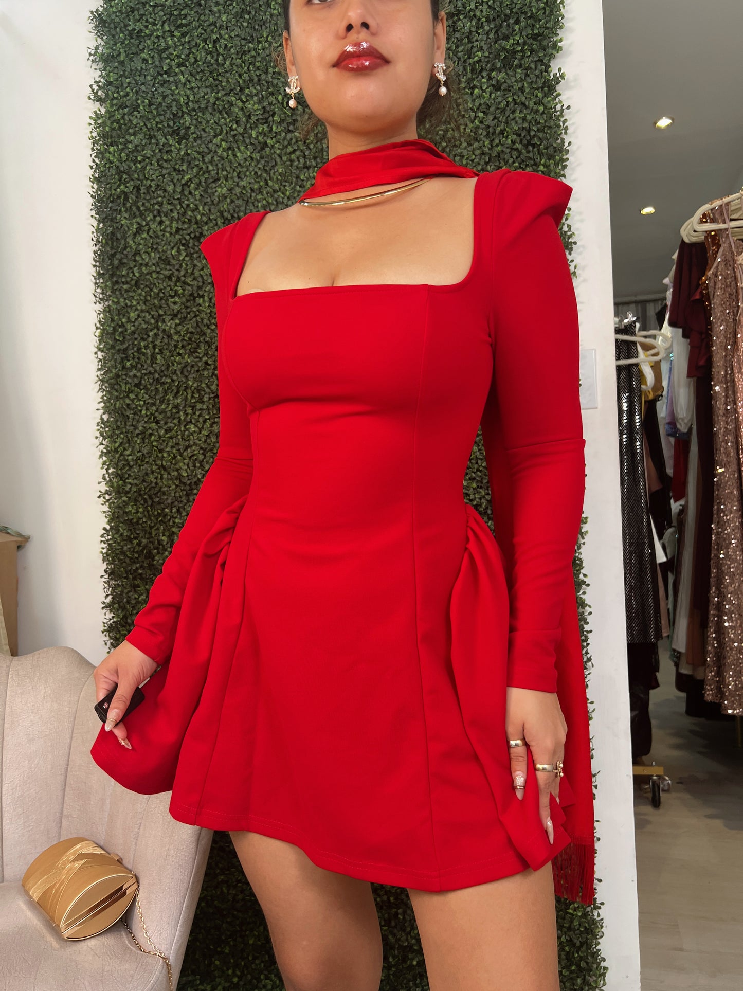 Red Sweetheart Sleeved Mini Dress