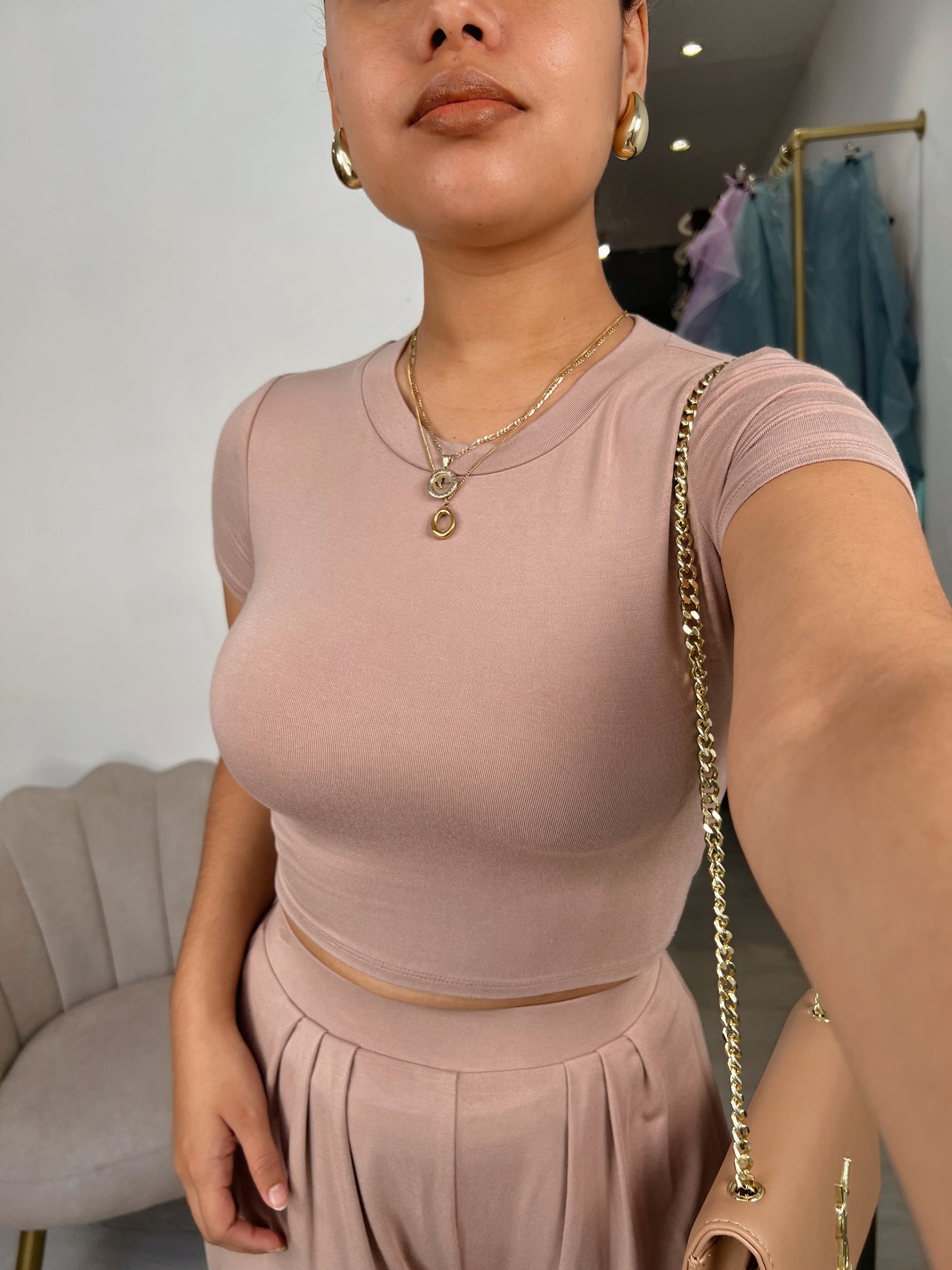 Mocha Crew Neck & Palazzo Pants Set