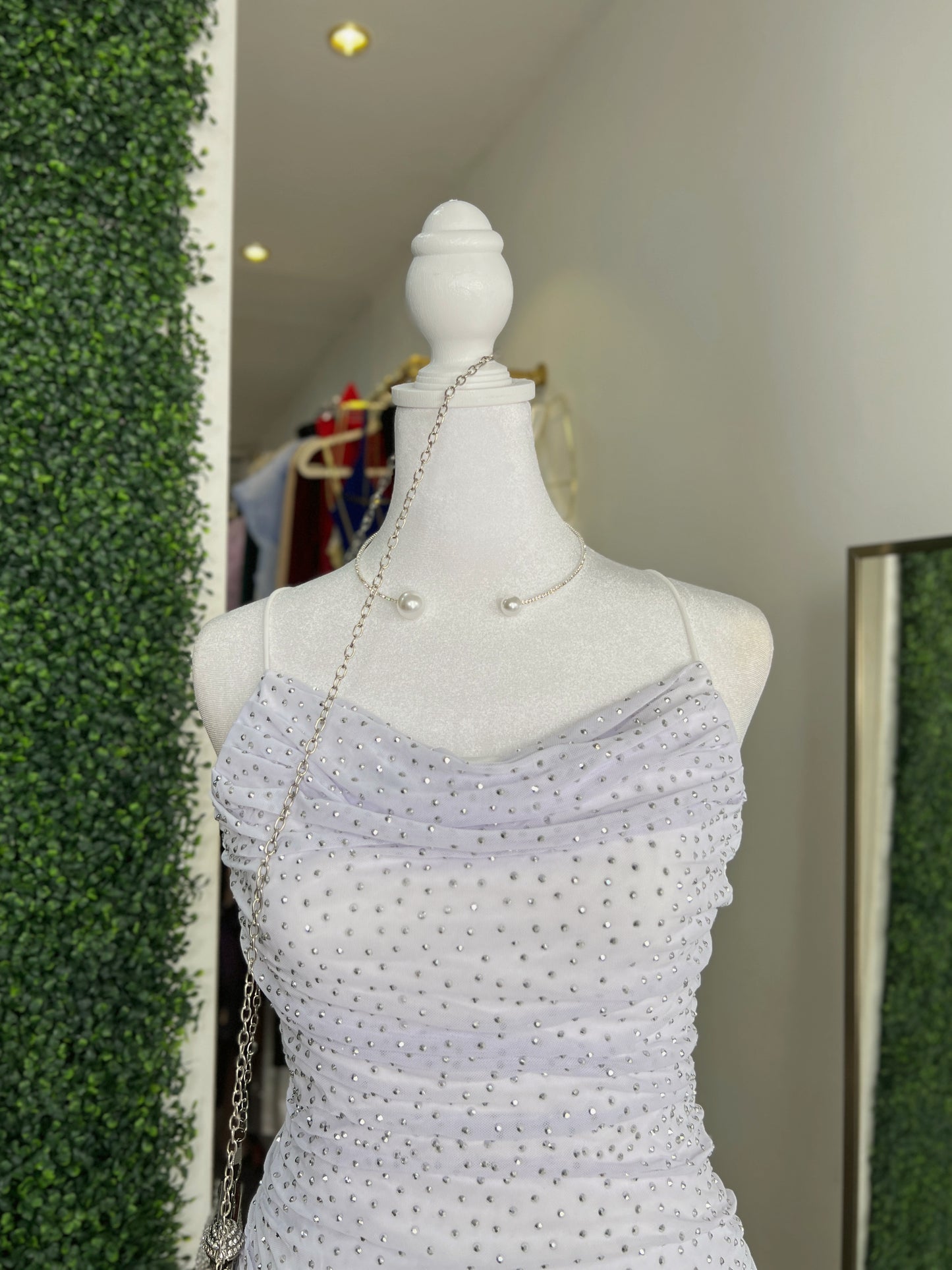 White Rhinestone Embellished Mini Dress