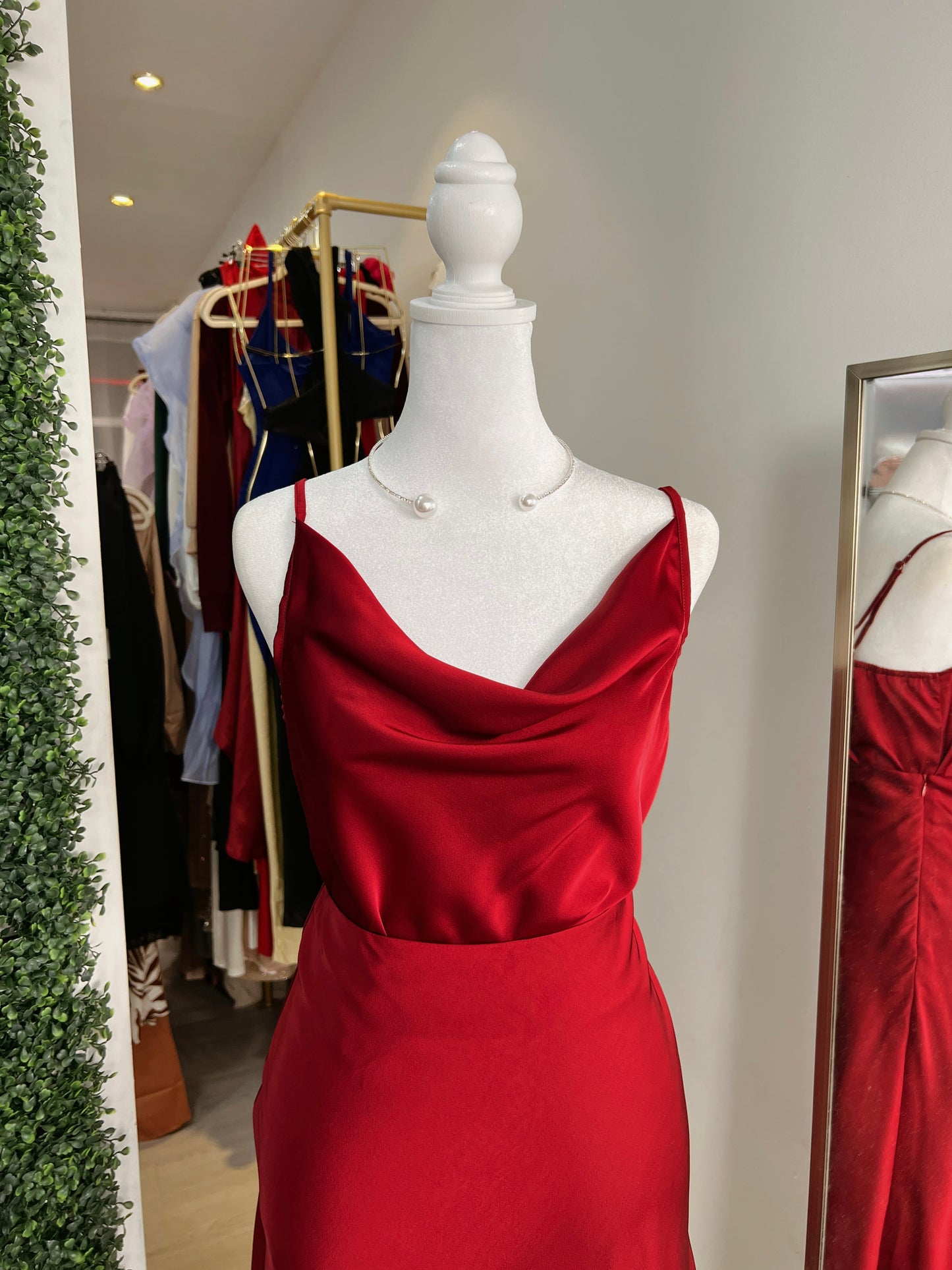 2pc Dark Red Silk Midi Set
