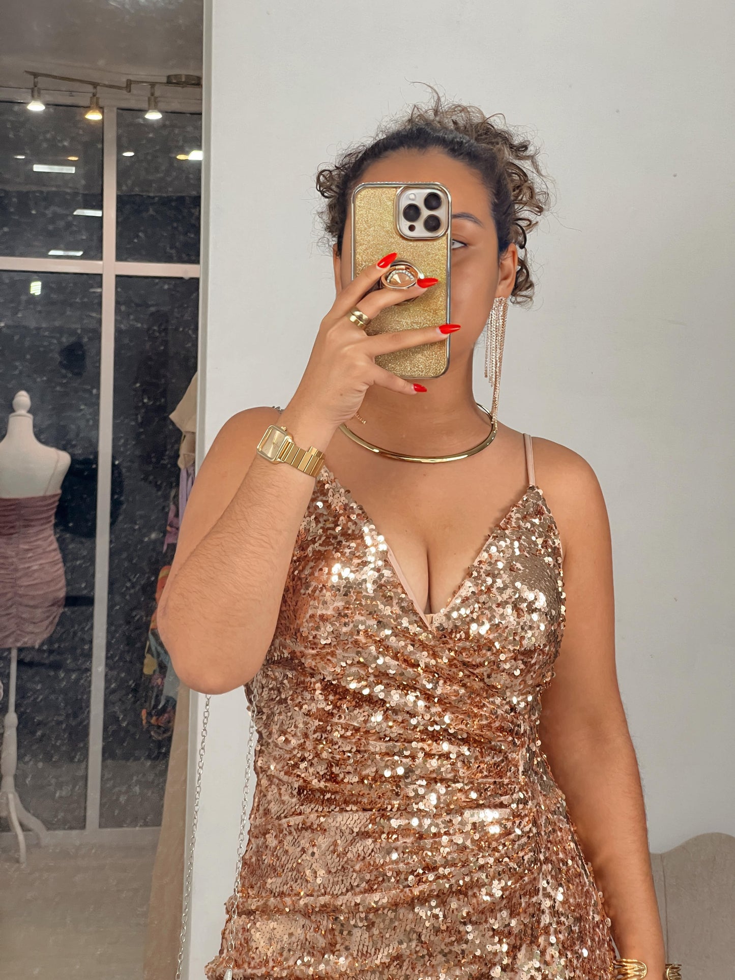 Gold Sequin Split Gala Maxi Dress
