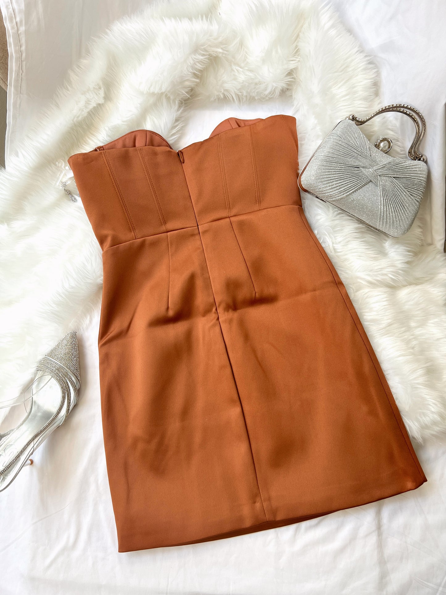 Rust Brown Corset Tube Dress