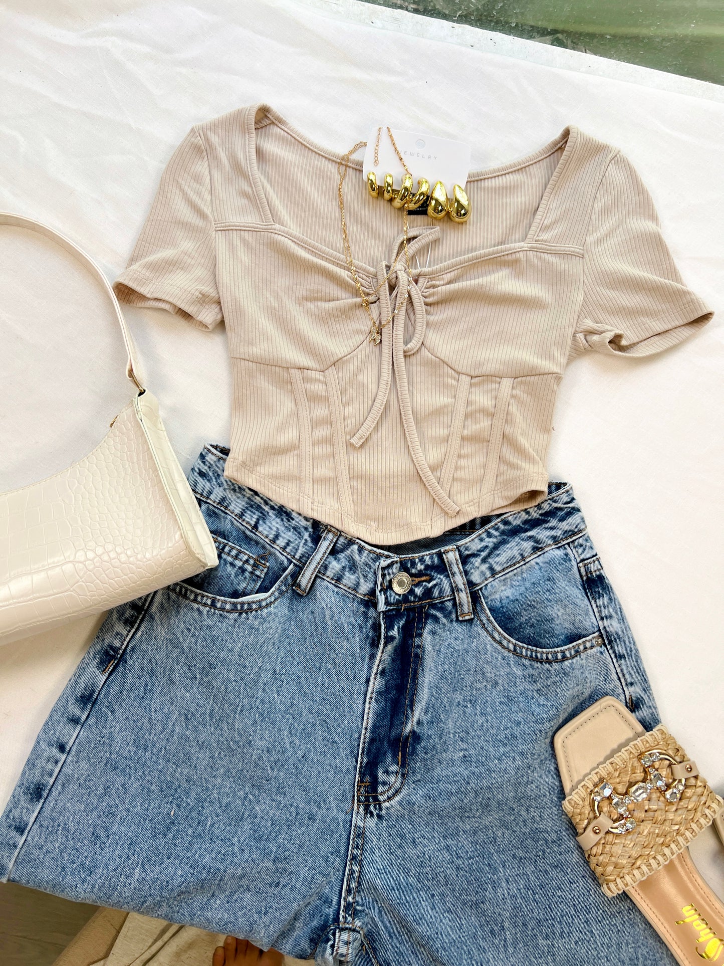 Beige Bustier Crop Top