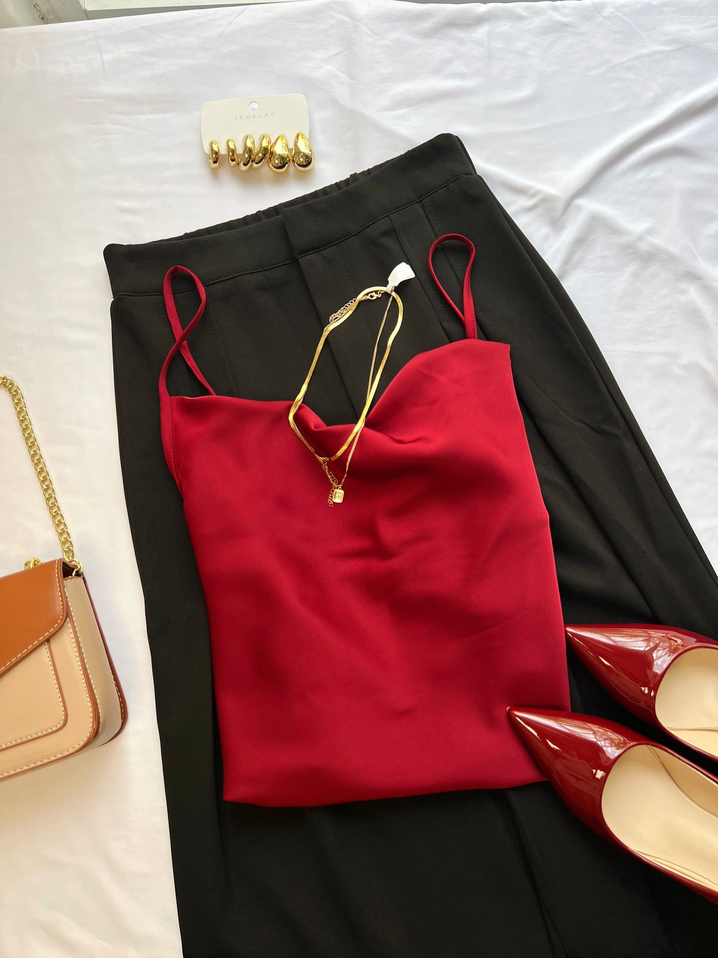 Wine Silk Cowl Neck Top