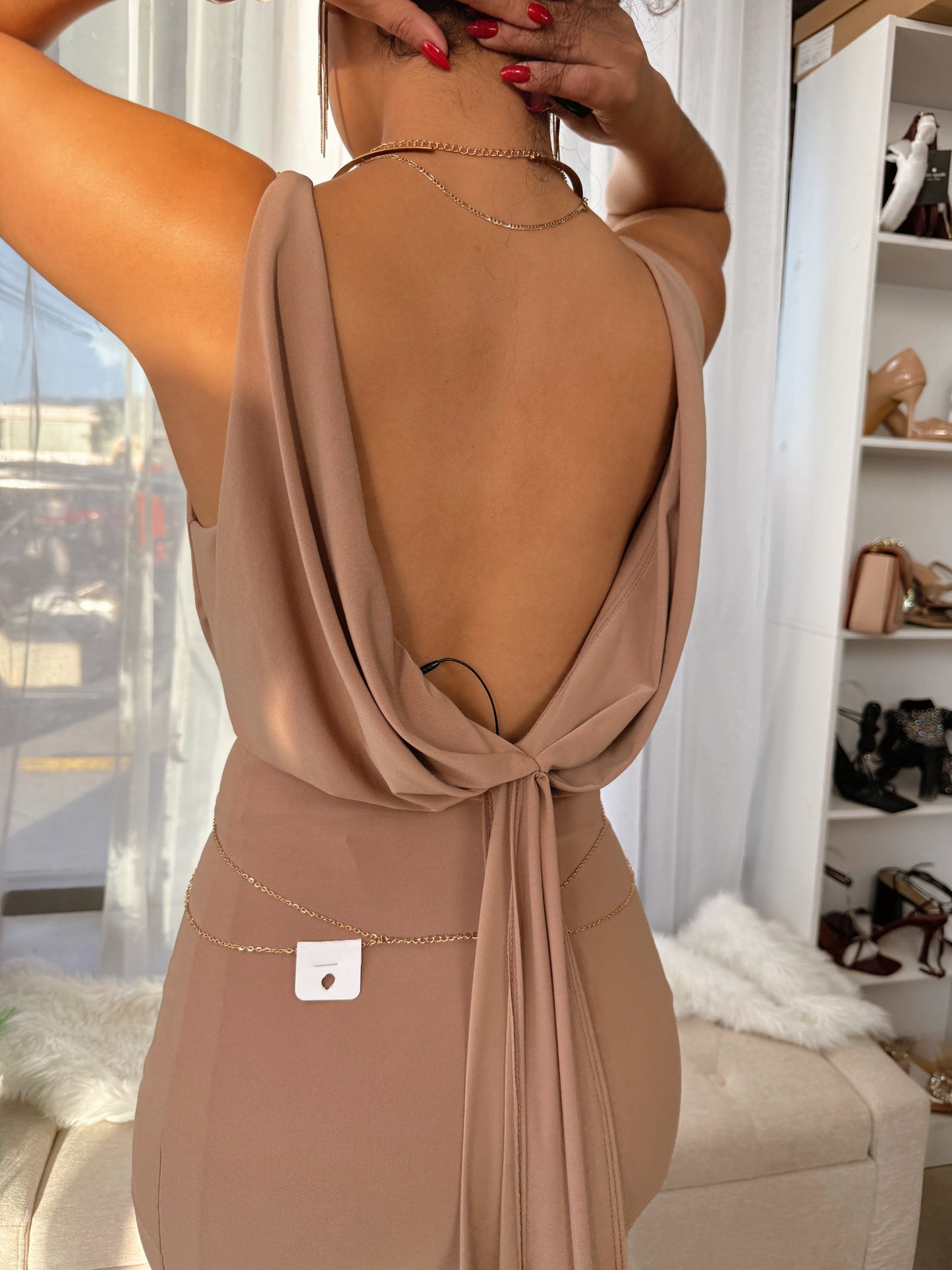 Caramel Draped Mini Dress