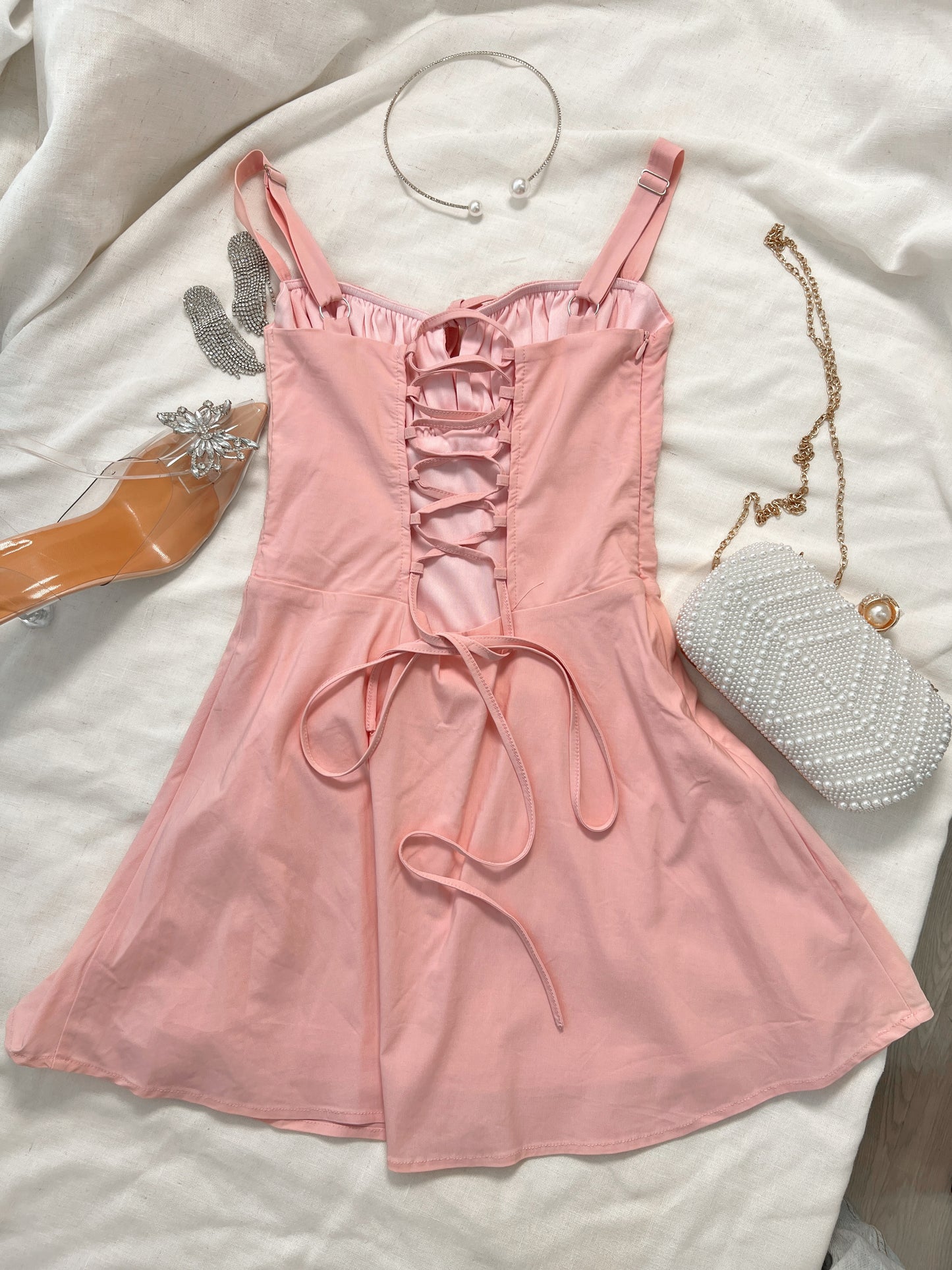 Pink Bustier Laced Back A-Line Mini Dress
