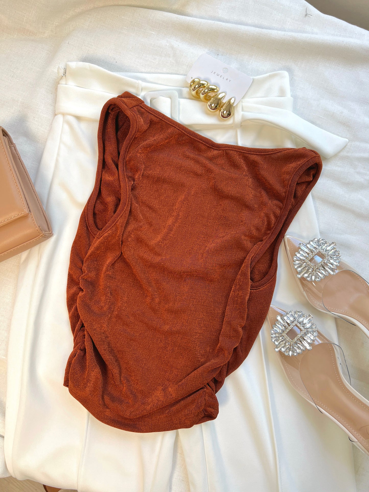 Rust Metallic Cowl Blouse