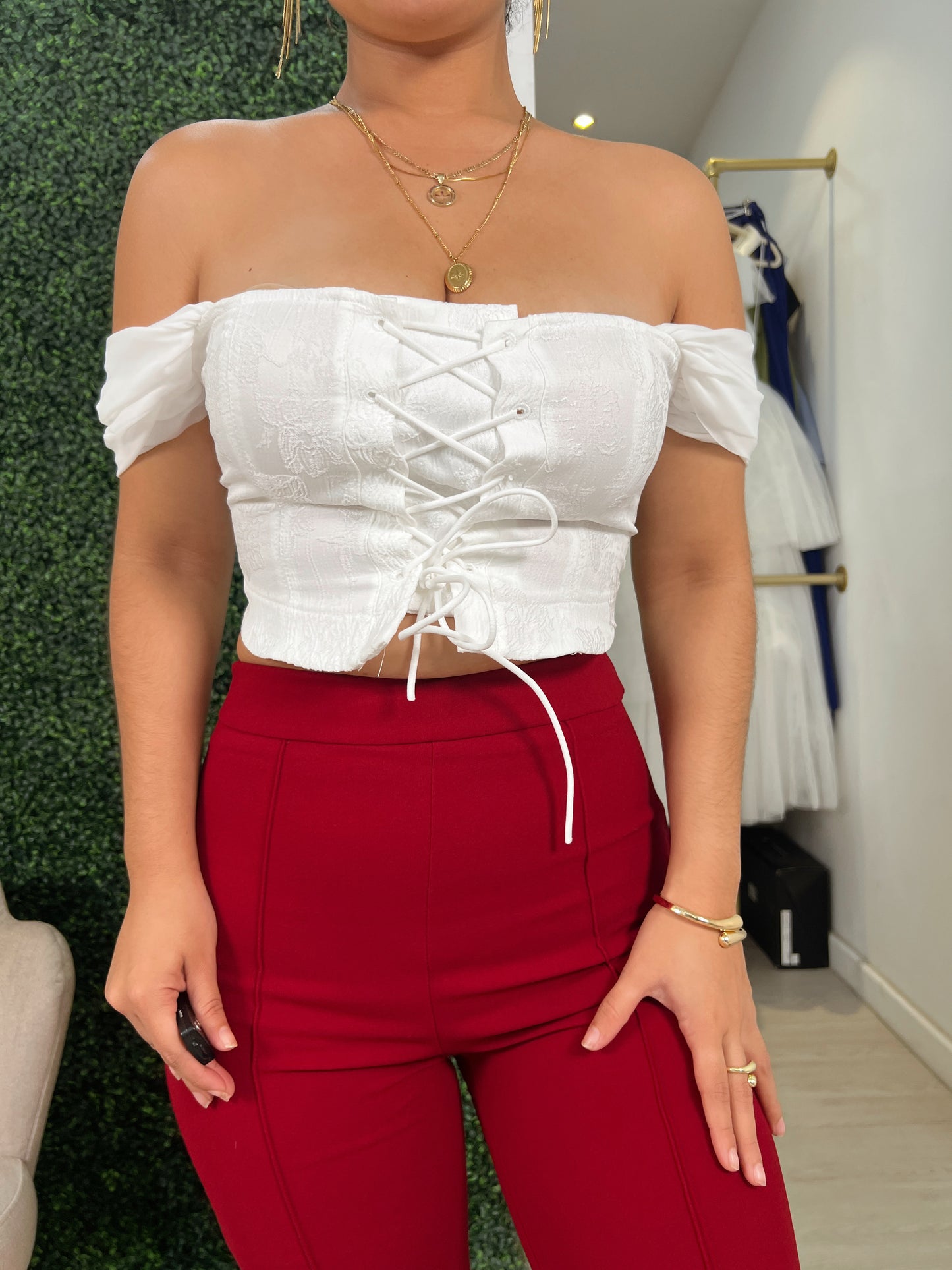 White Laced Front Top