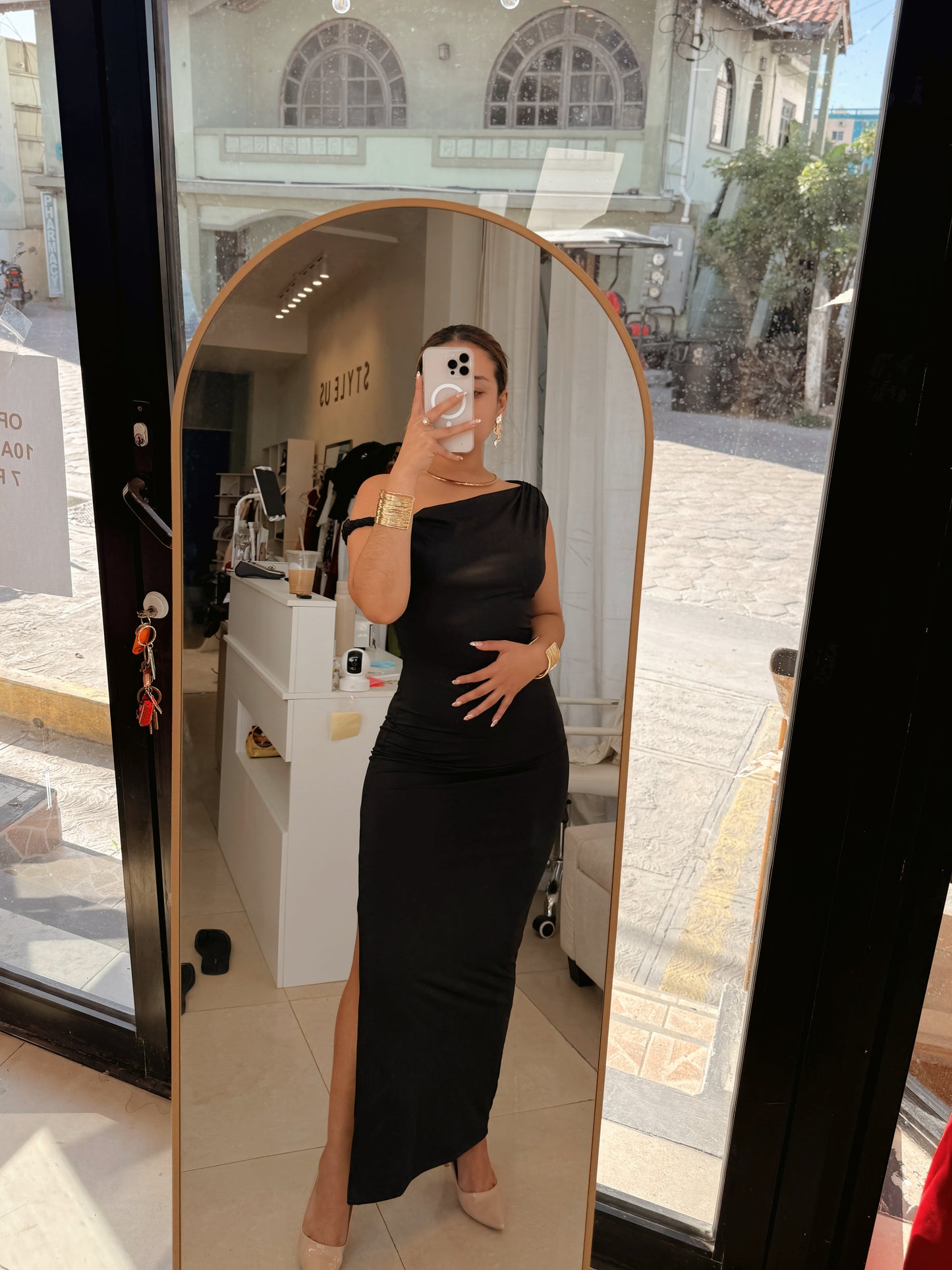 Black Twist Bodycon Midi Dress