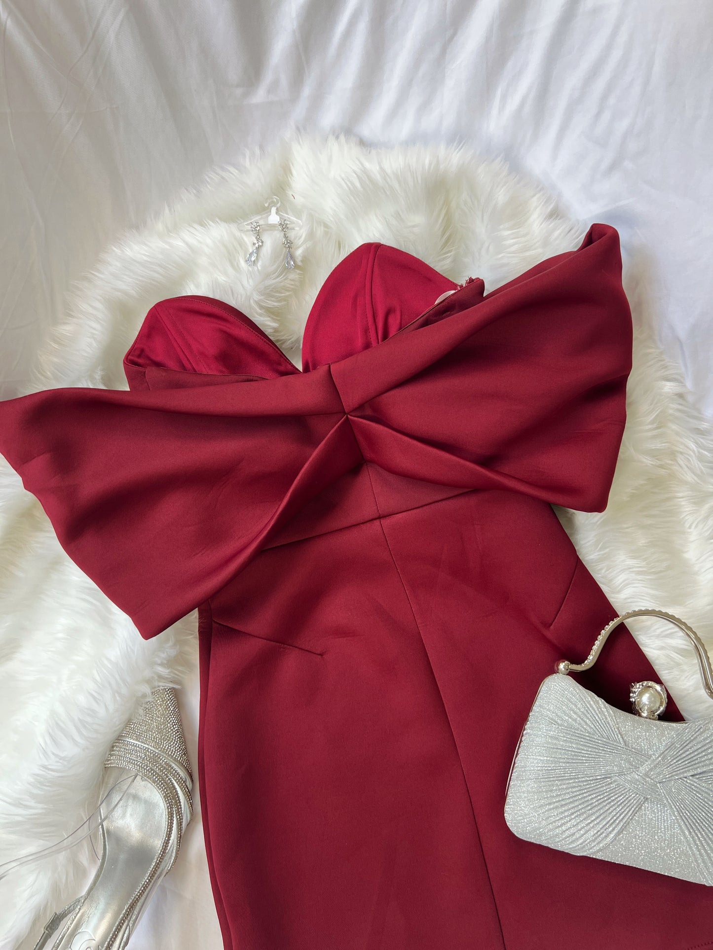 Maroon Bardot off Sleeve Dress