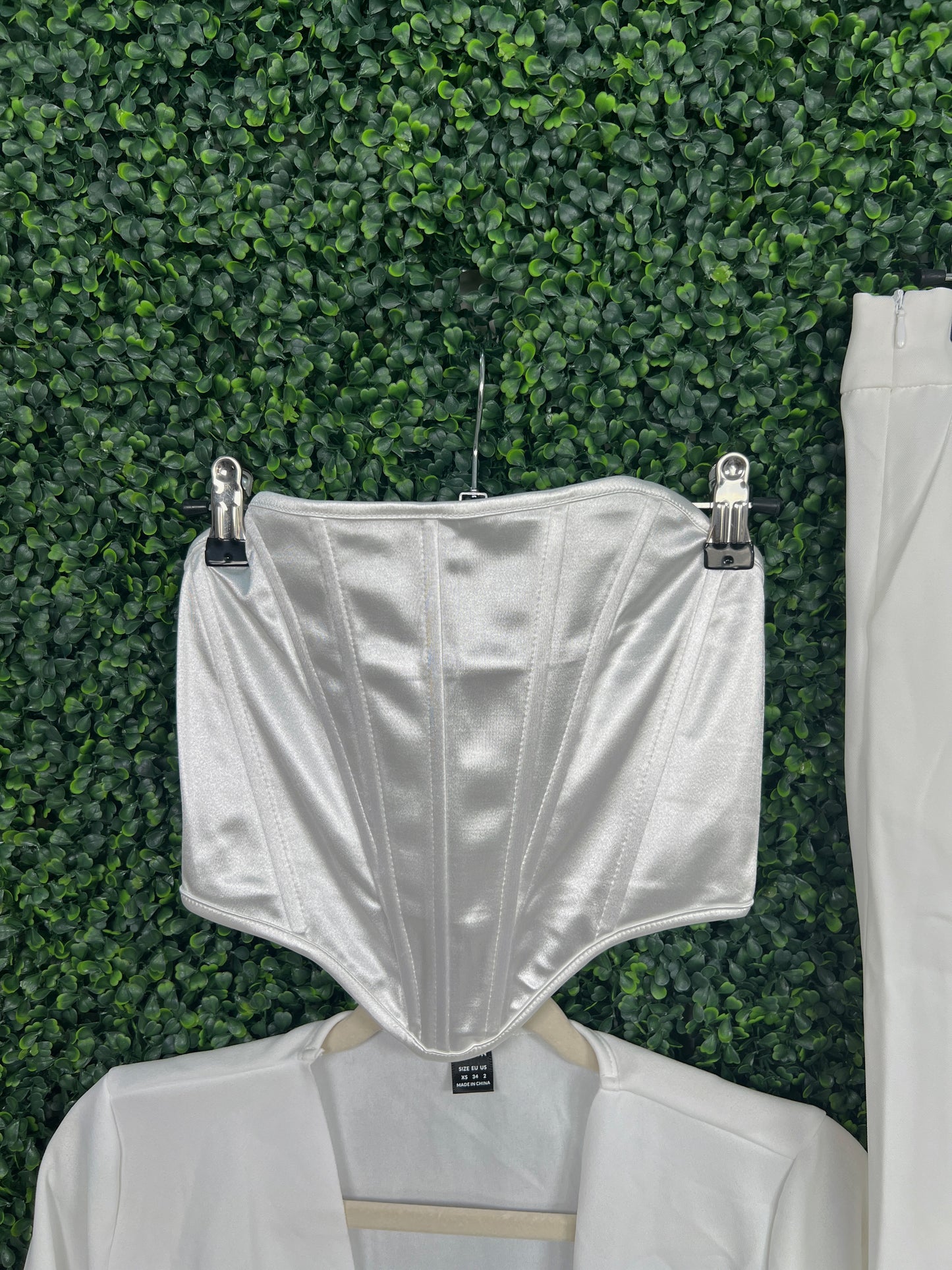 White Corset Metallic Crop Top