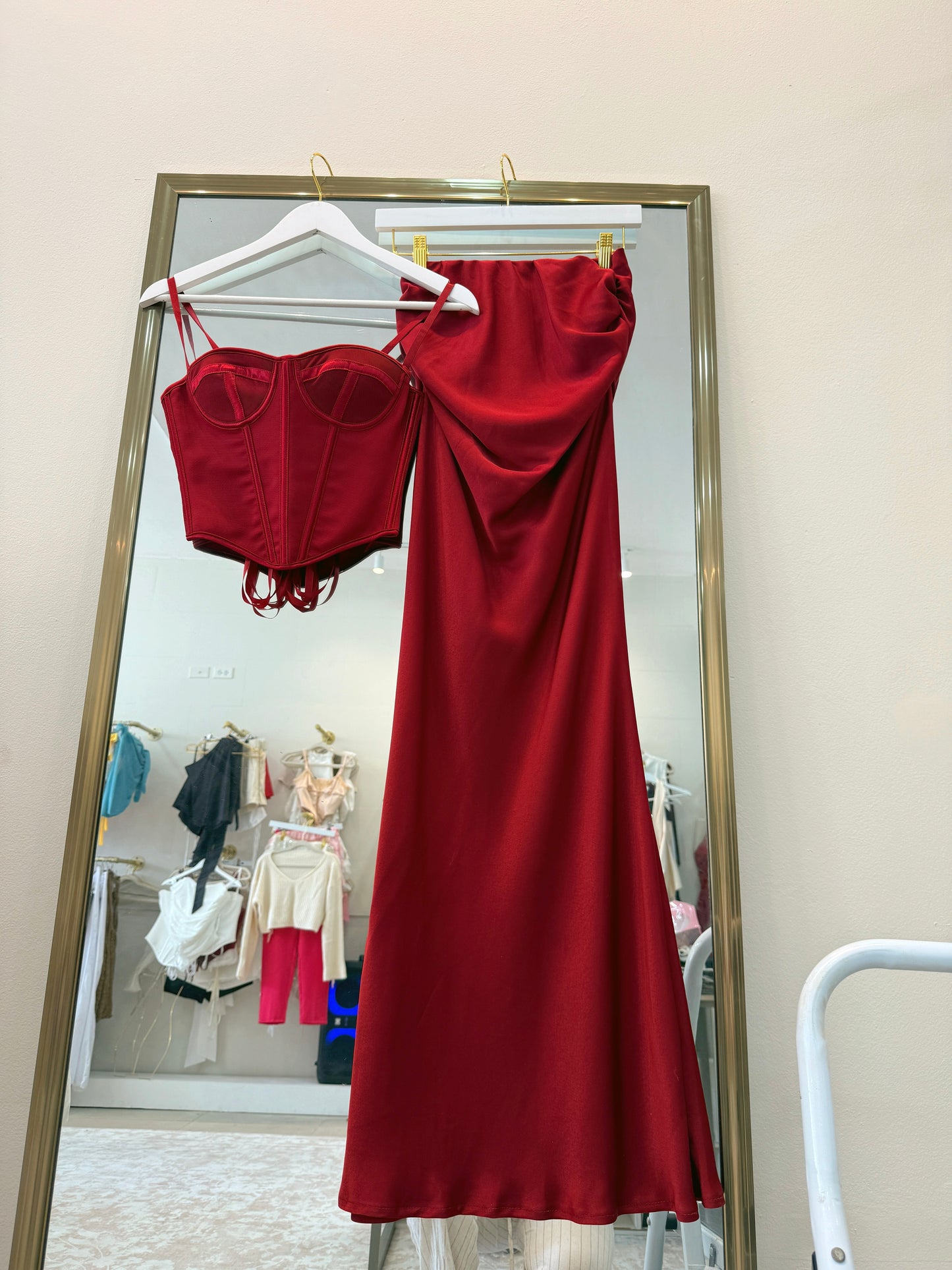 Burgundy Satin Maxi Skirt