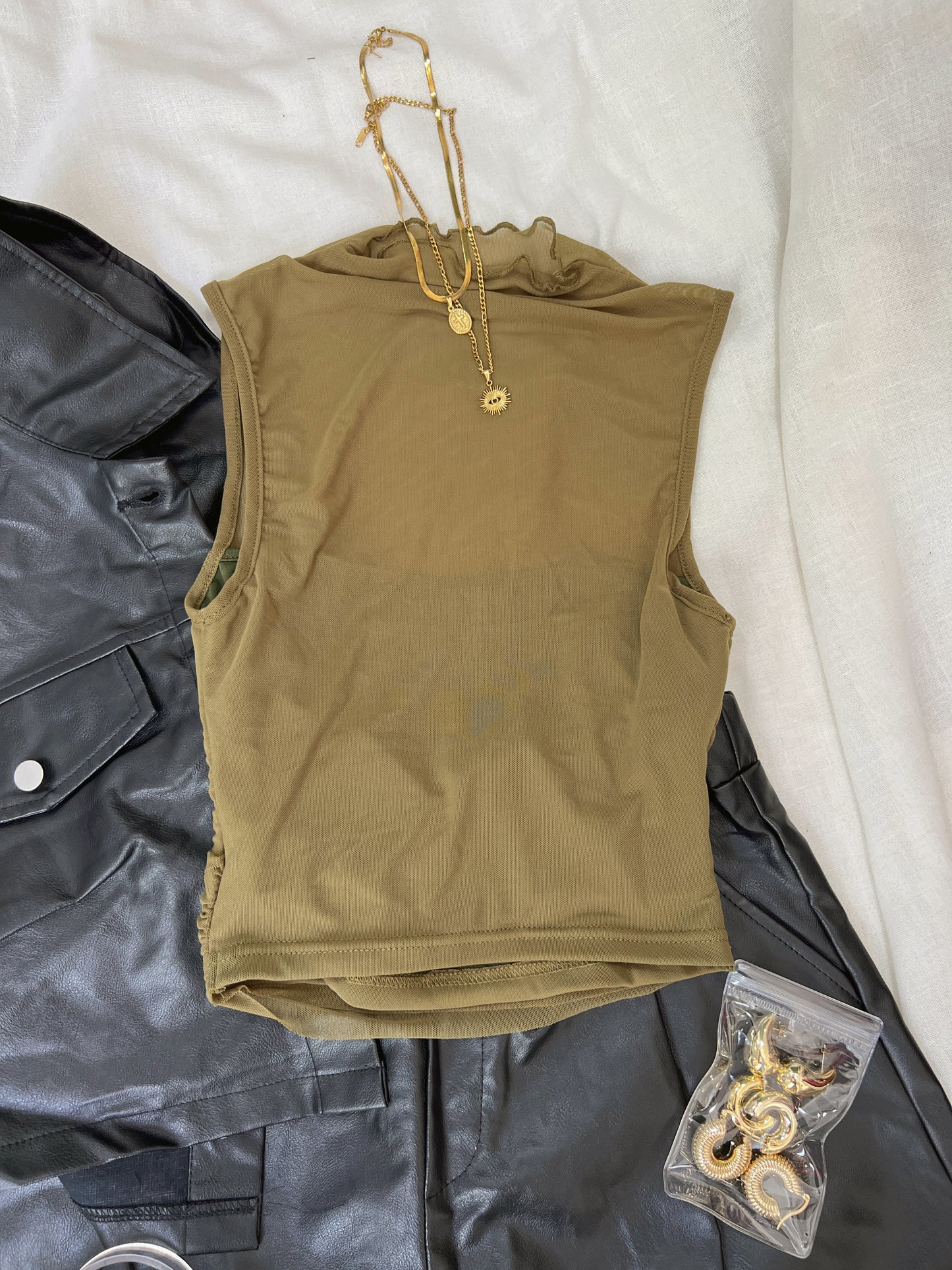 Olive Mesh Halter Top