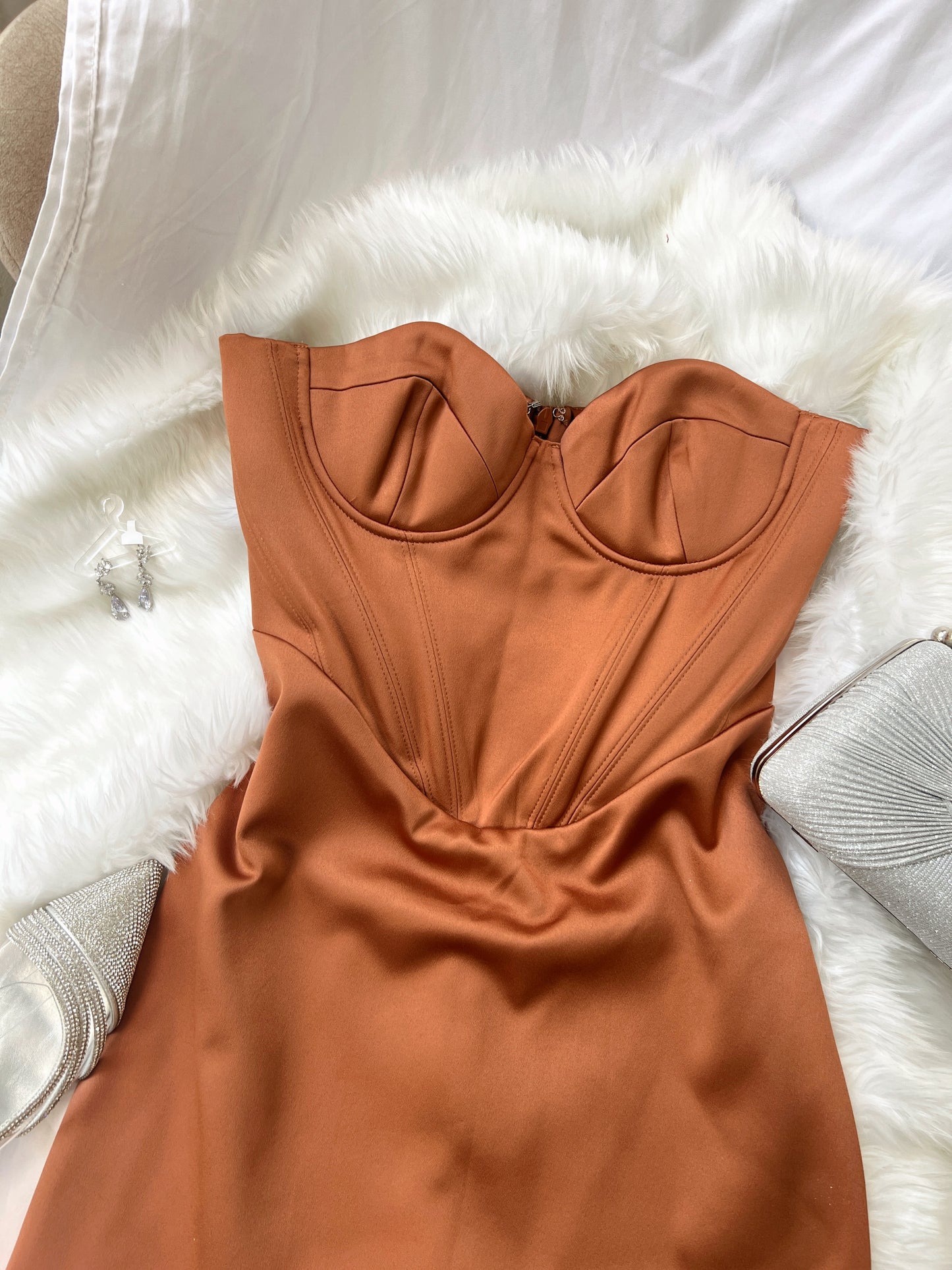 Rust Brown Corset Tube Dress
