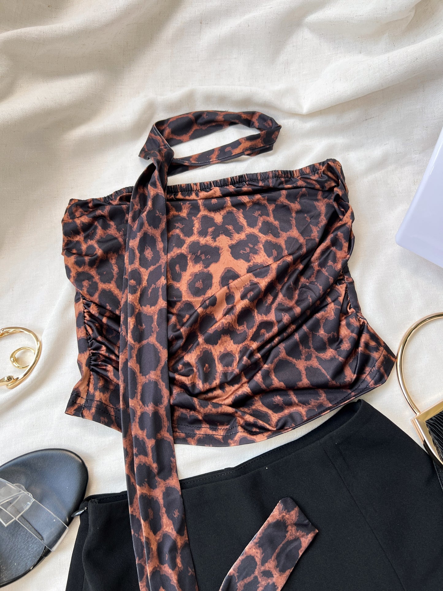 Leopard Scarf Crop Top