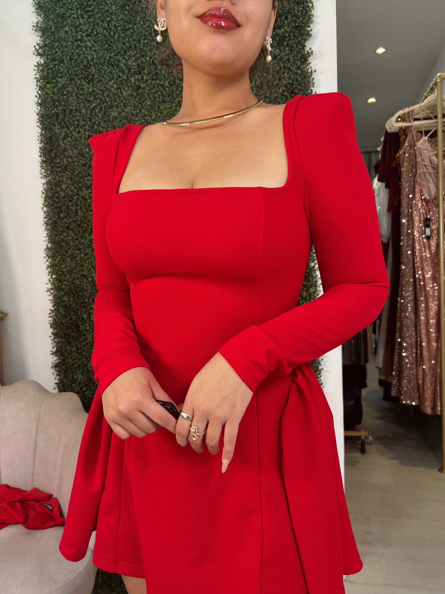 Red Sweetheart Sleeved Mini Dress