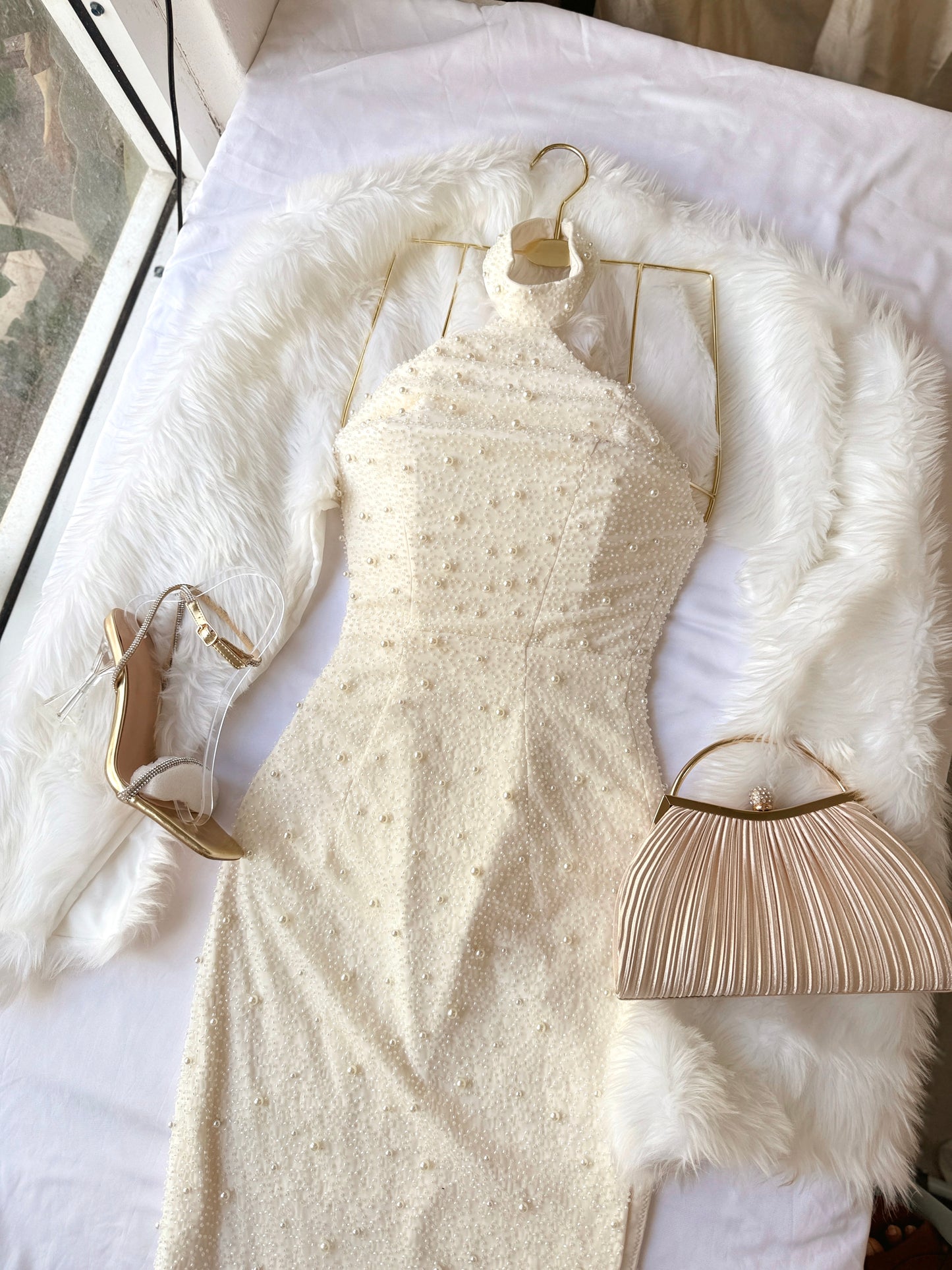 Pearl Embellished Ivory Gown
