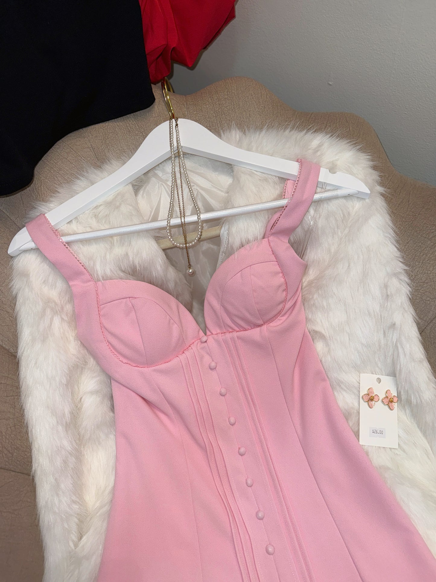 Bright Pink Vest Button bustier Dress