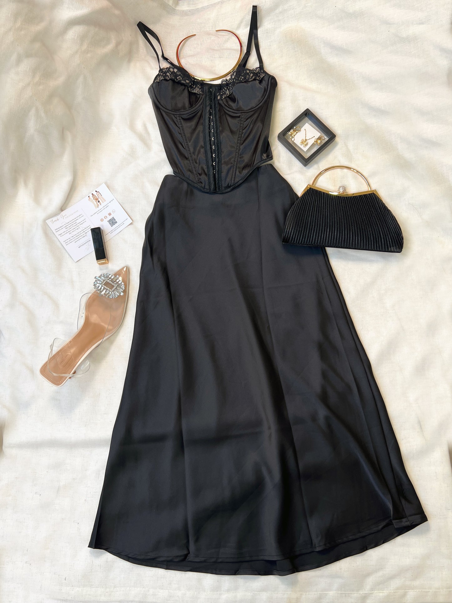 Black Satin Midi Skirt