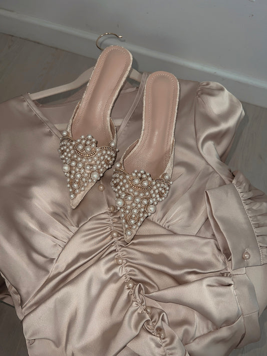 French Beige Pearl Pumps