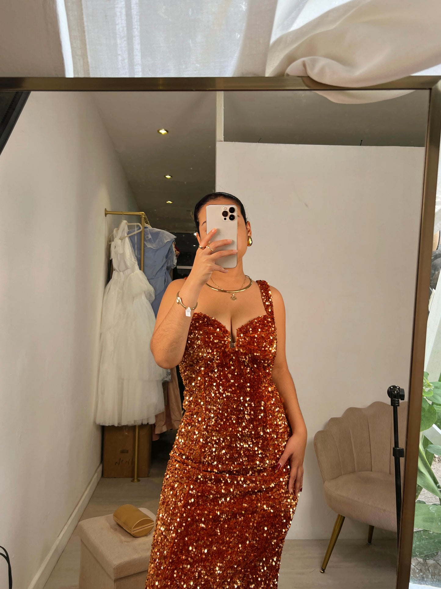 Copper Sequin Bustier Gala Dress