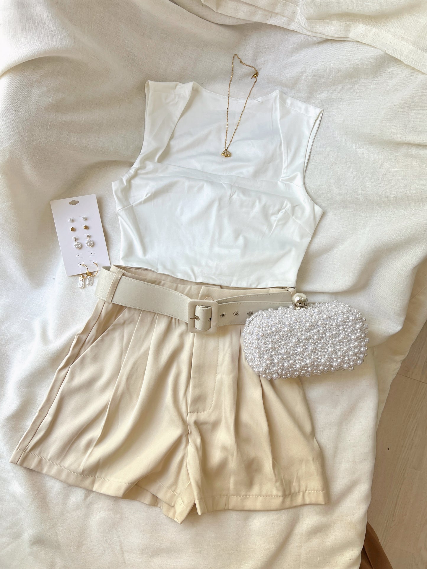 Beige Belted Shorts