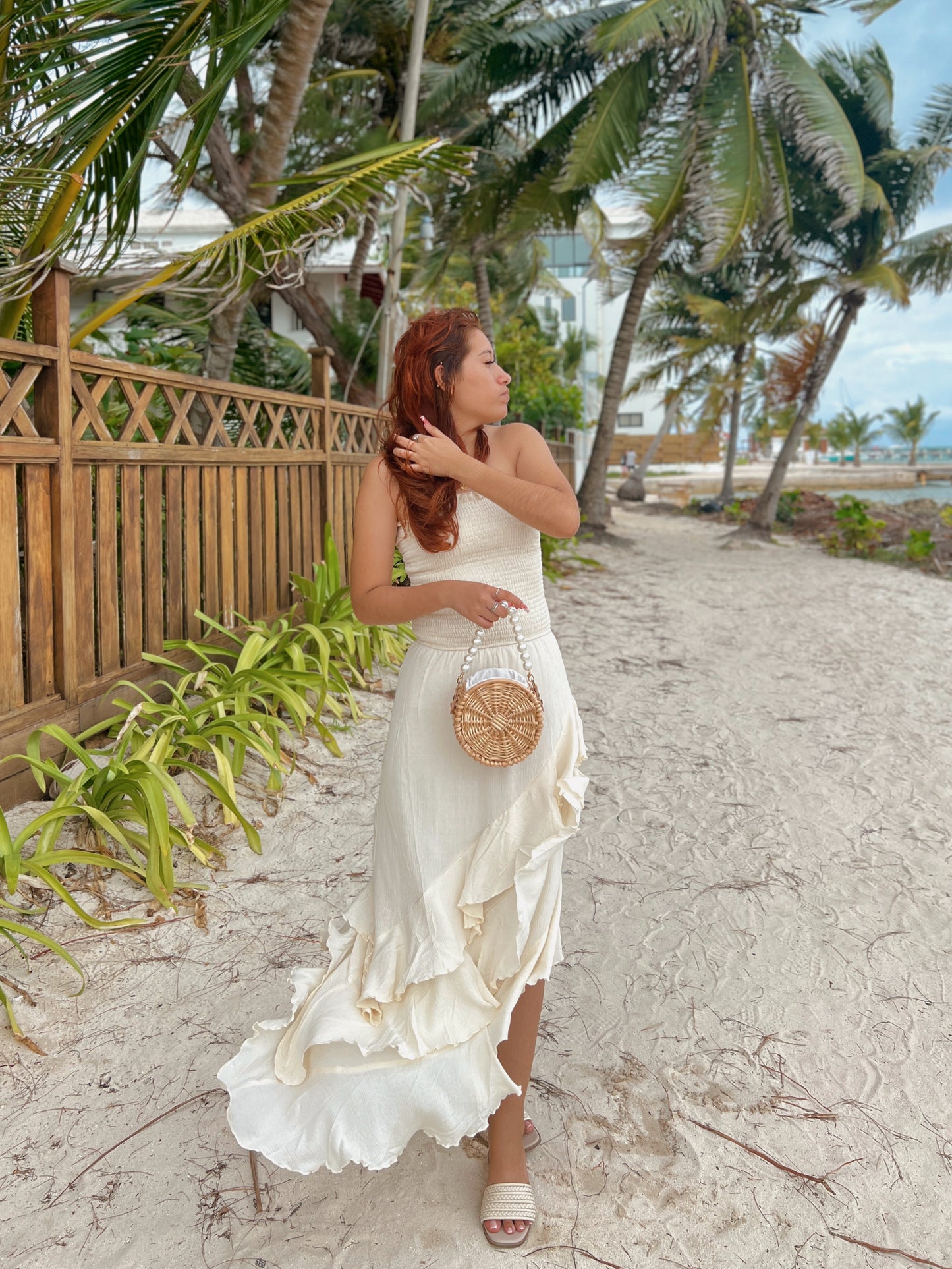 Cream Shirred Layered Frill Dress