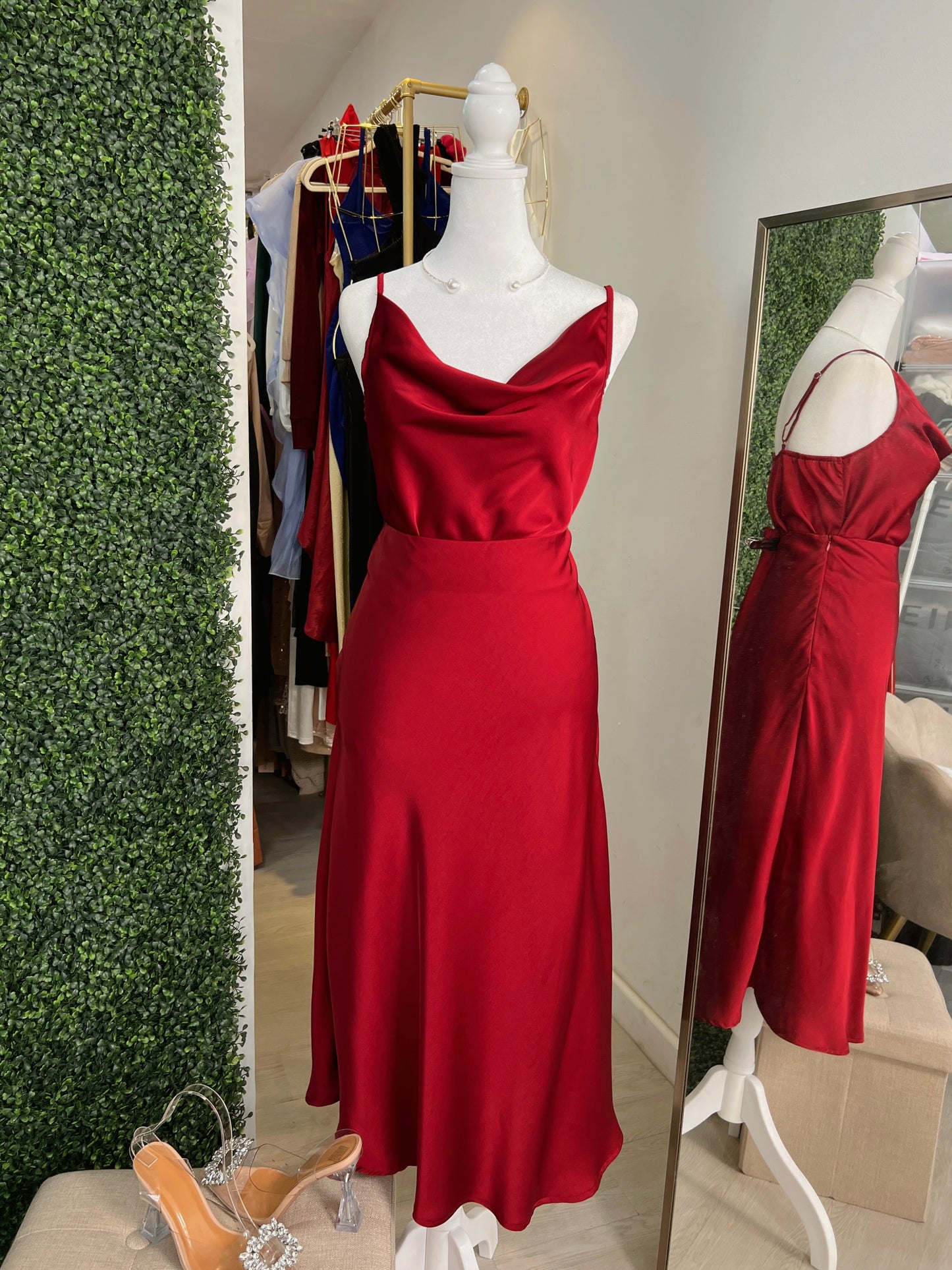 2pc Dark Red Silk Midi Set