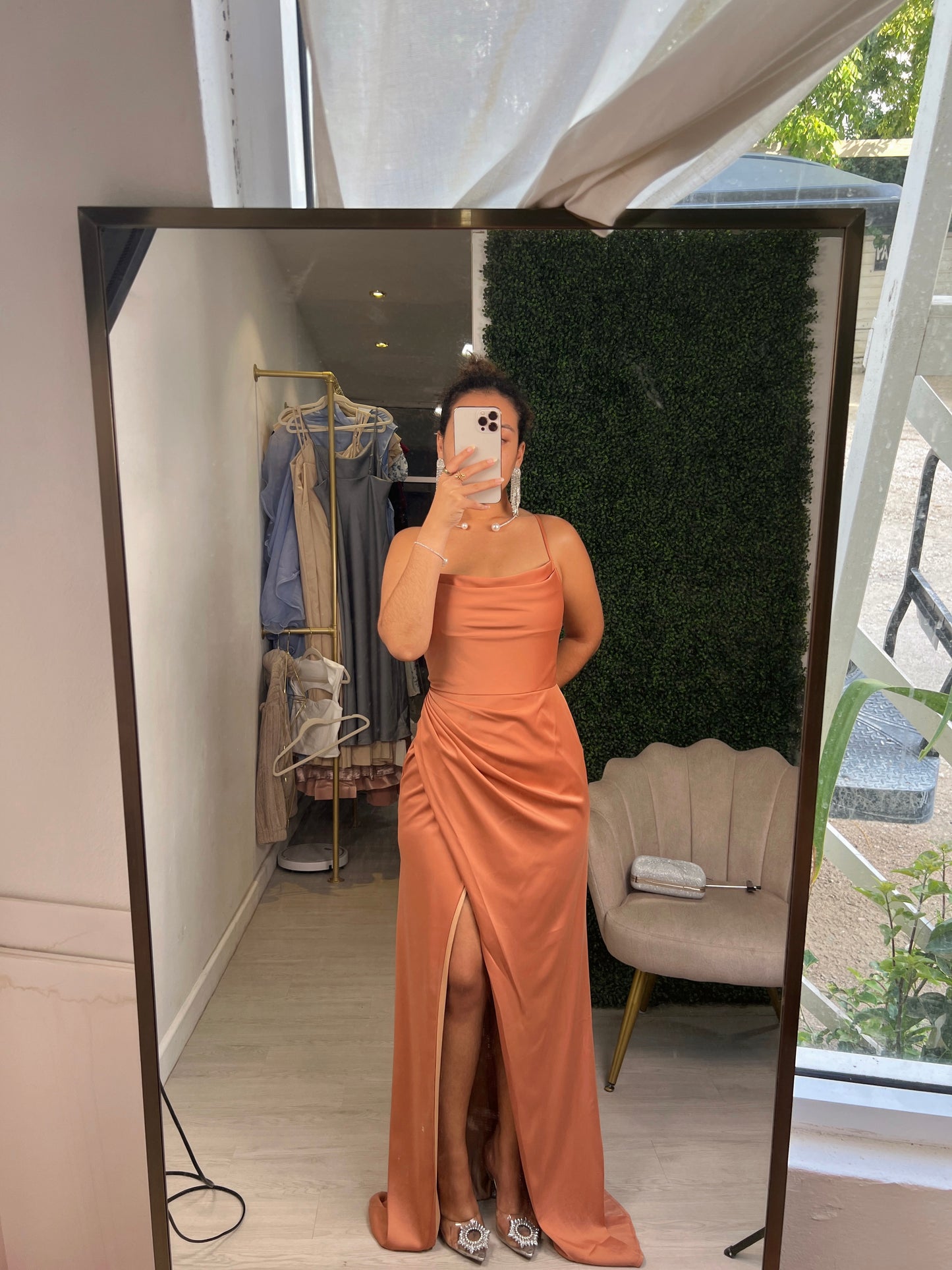 Tan Satin Wrap Maxi Dress