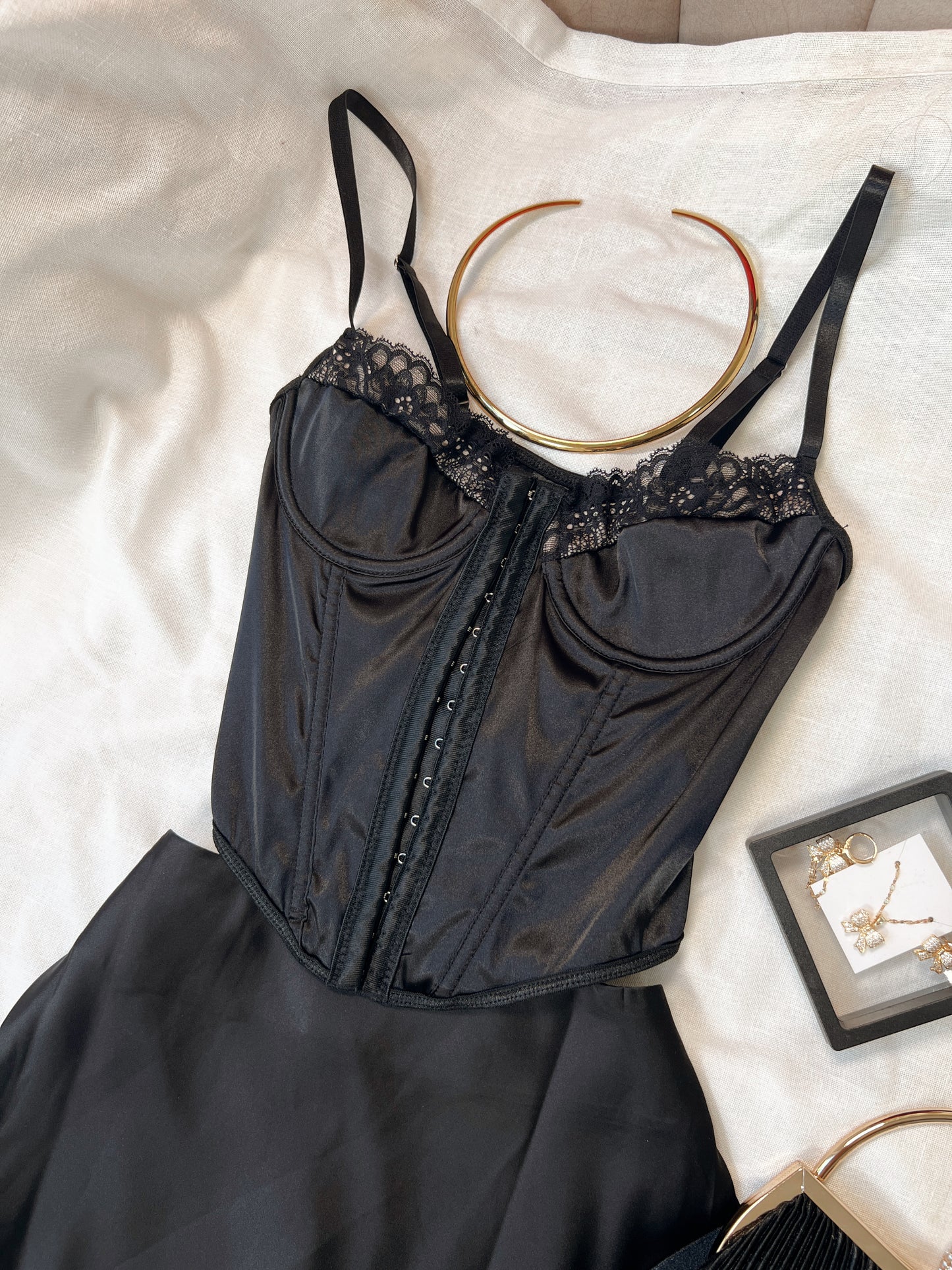 Black Laced Satin Corset Top