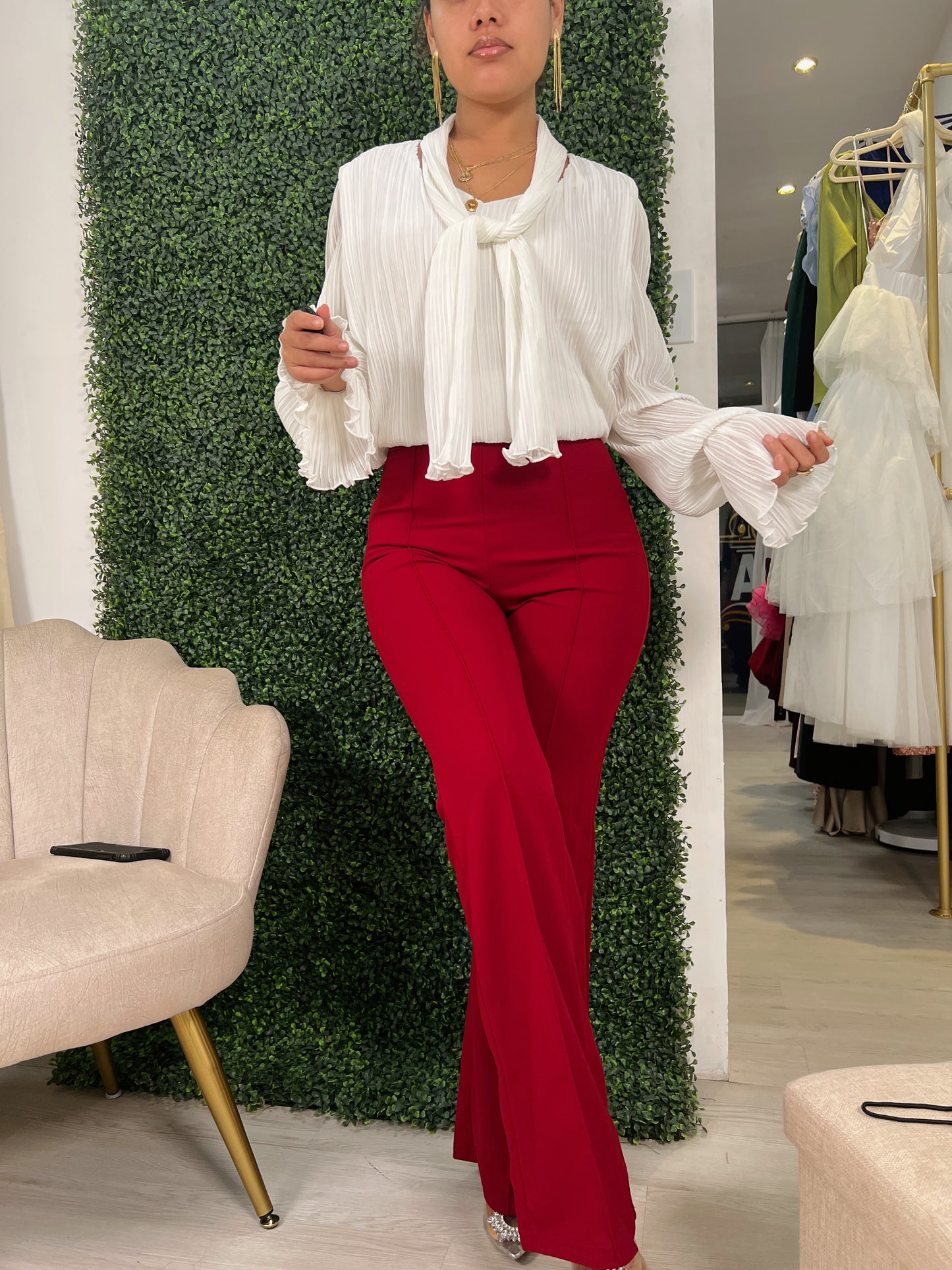 White Scarf crinkled Blouse