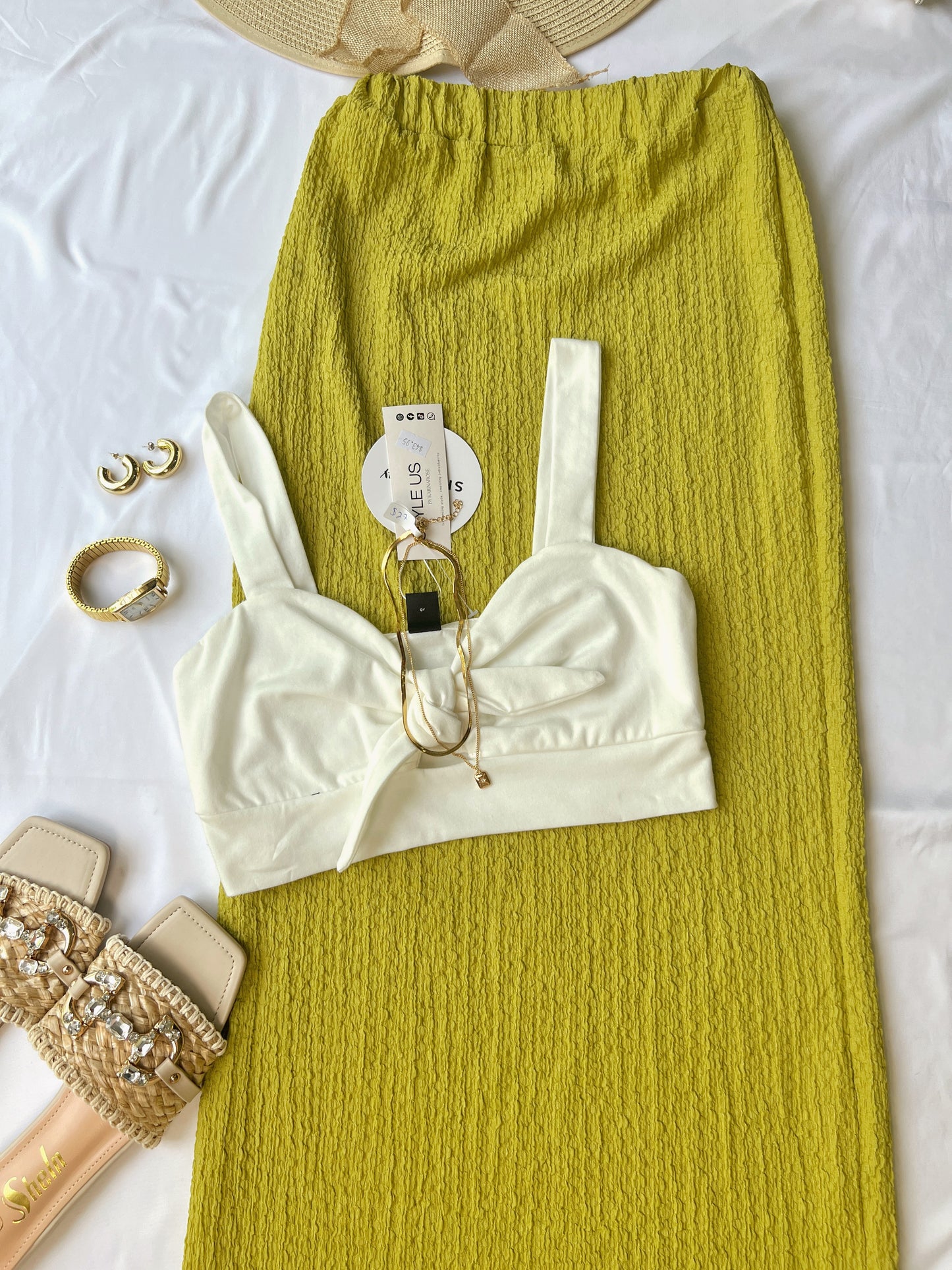 Lime Textured Maxi Skirt Only