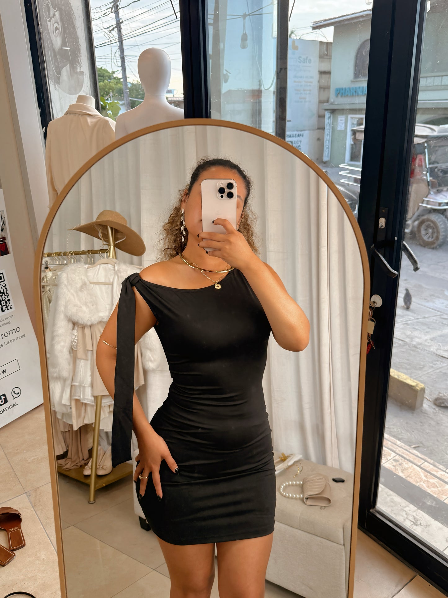 Black Tie Shoulder Mini Dress