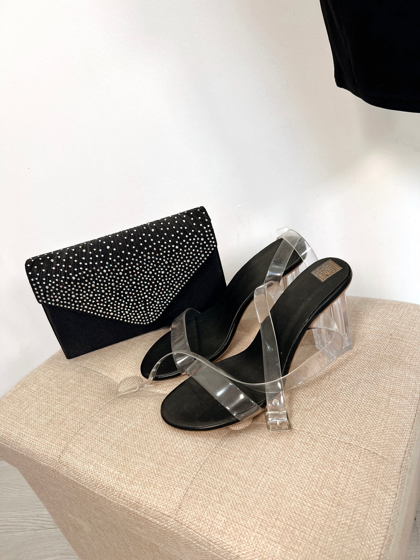 Black Transparent Block Heels