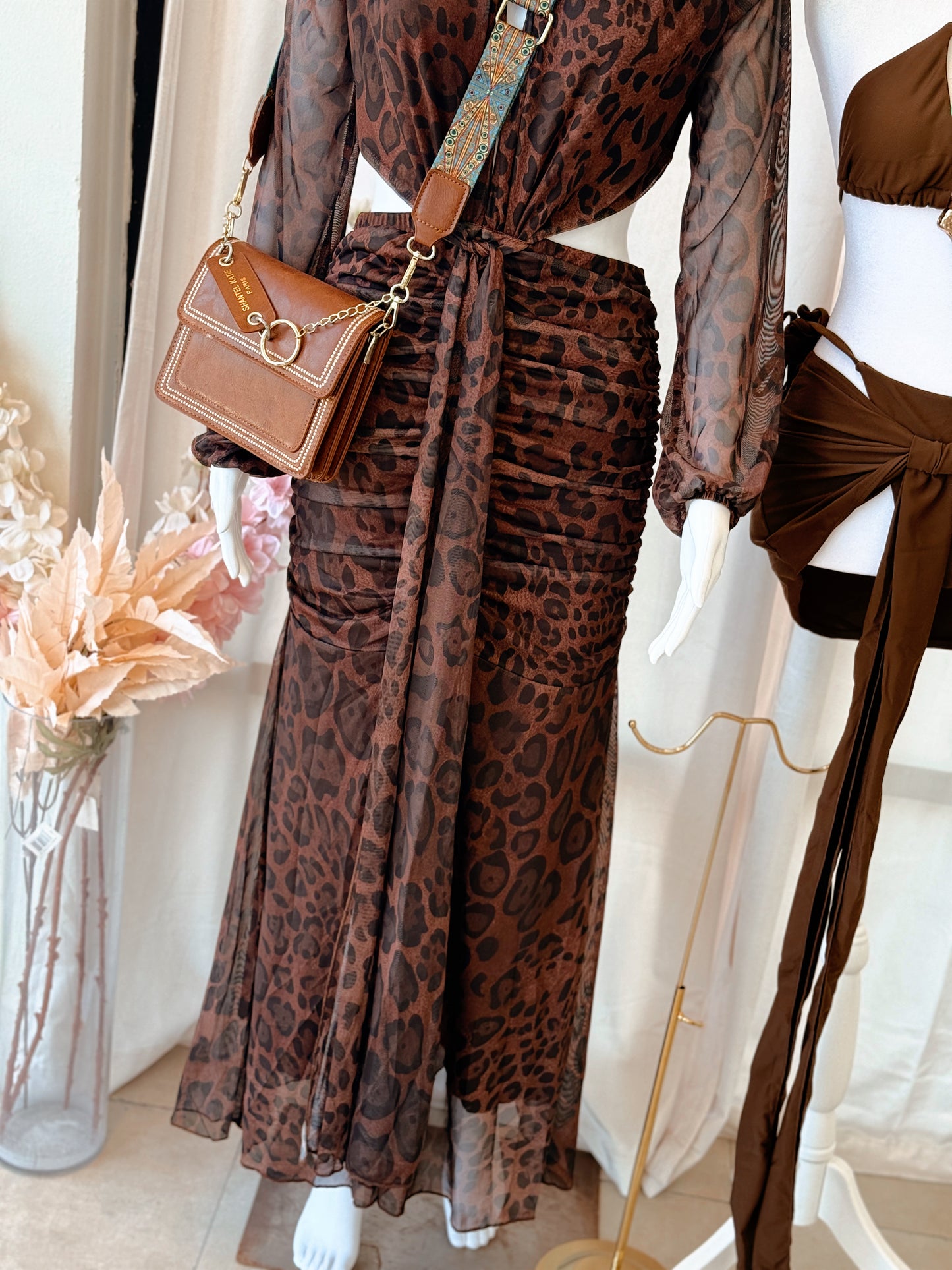 Leopard Sleeved Maxi Dress