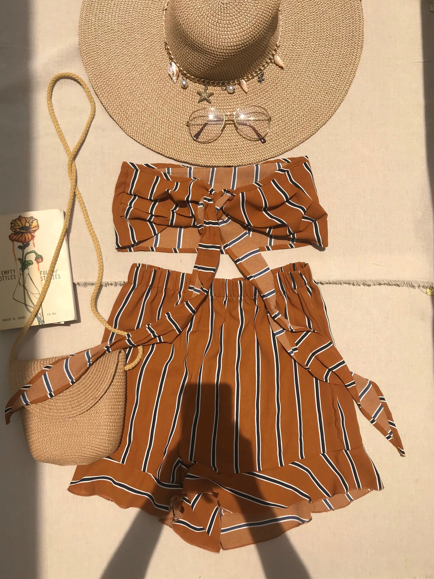 Rust striped Shorts Set
