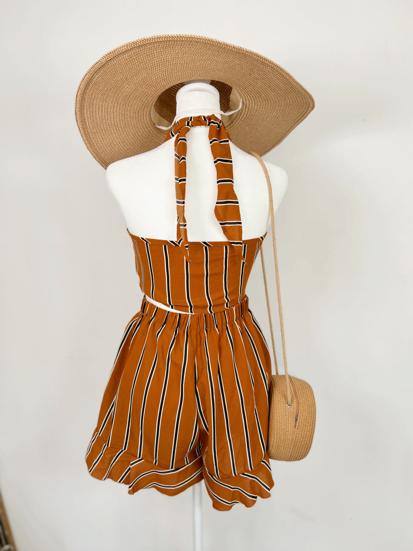 Rust striped Shorts Set