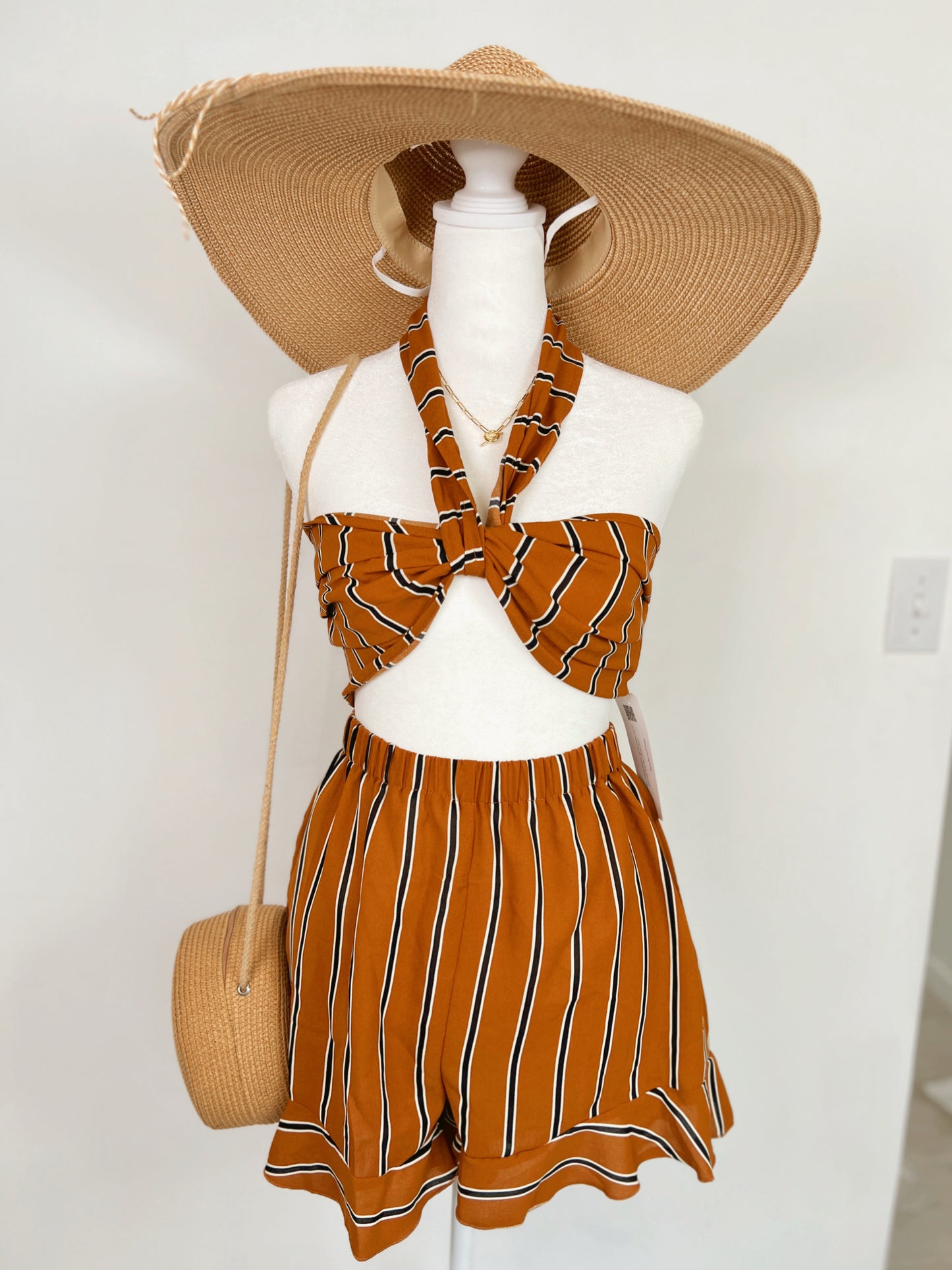 Rust striped Shorts Set
