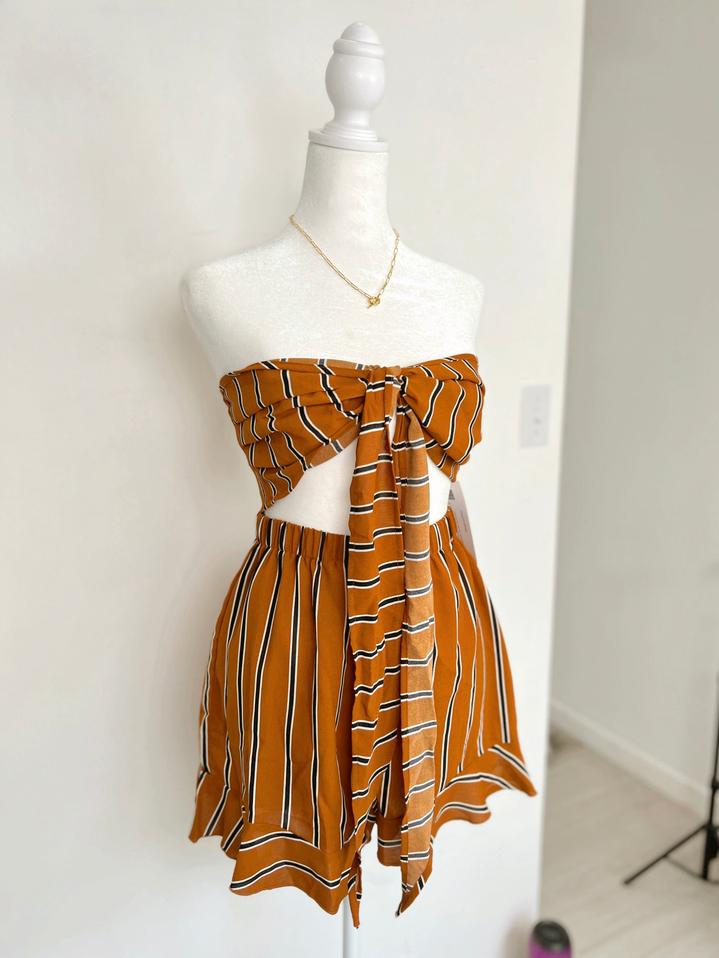 Rust striped Shorts Set