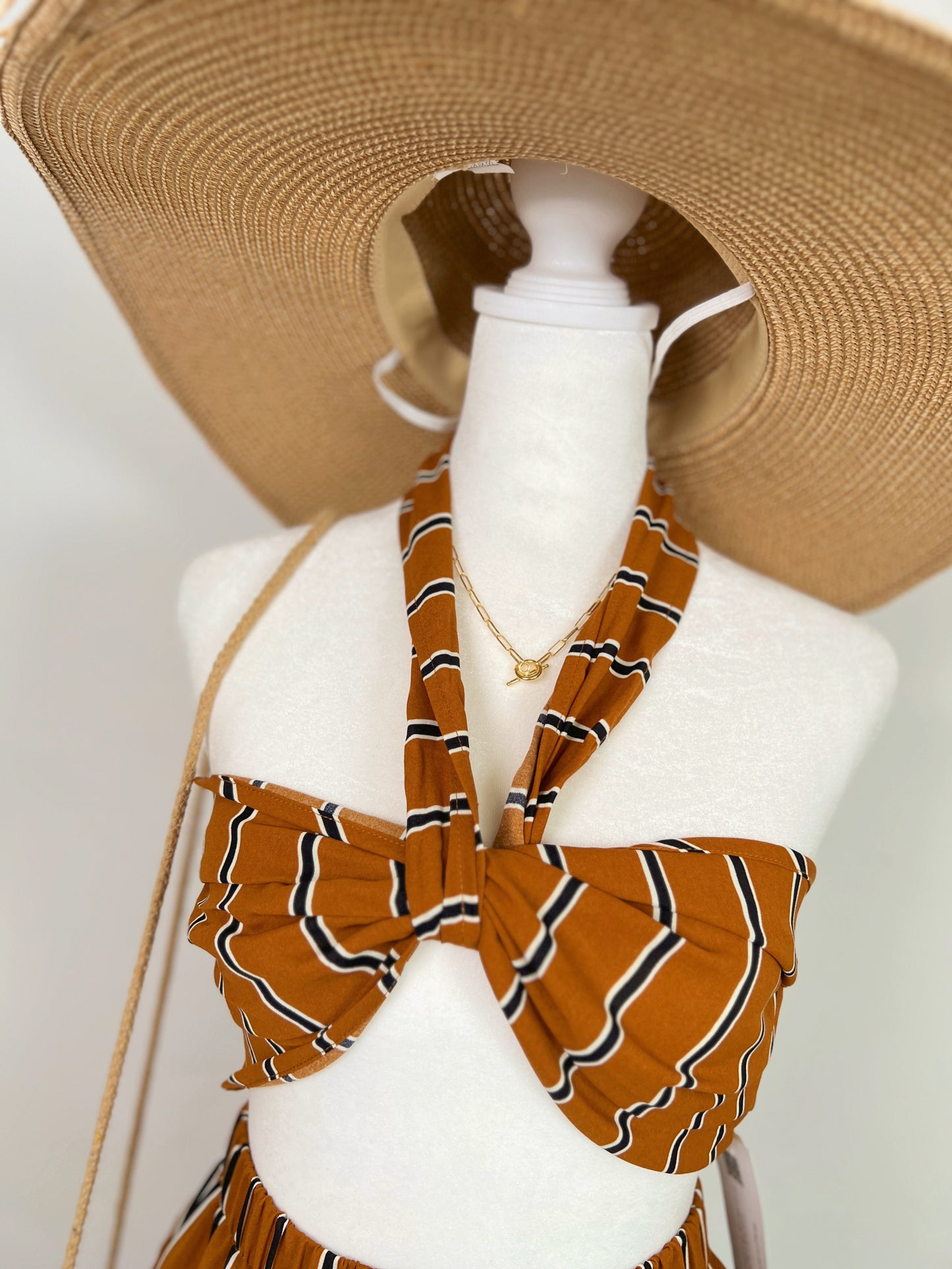 Rust striped Shorts Set