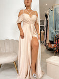 Nude Crisscross Strap A-Line Maxi Dress