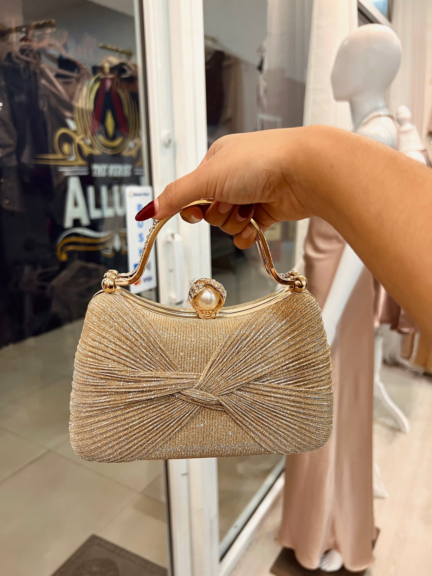 French Gold Glitter Antique Design Clutch